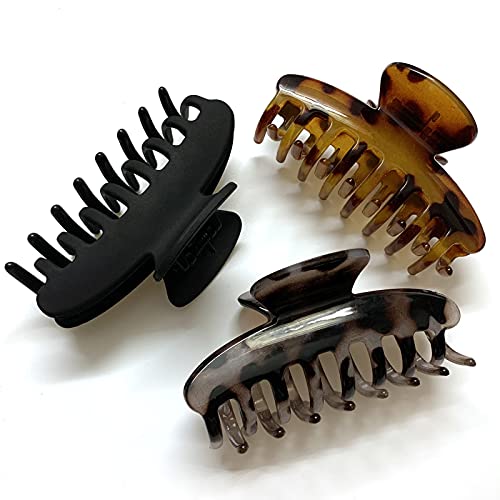 Nalodu 3.8 Inch Large Hair Claw Clips - No Slip Jaw Clips for Women & Girls with Thin, Medium or Thick Hair (3 Pack, Assorted Colors) | Perfect for Work, Gym, Travel and Everyday Hairstyles