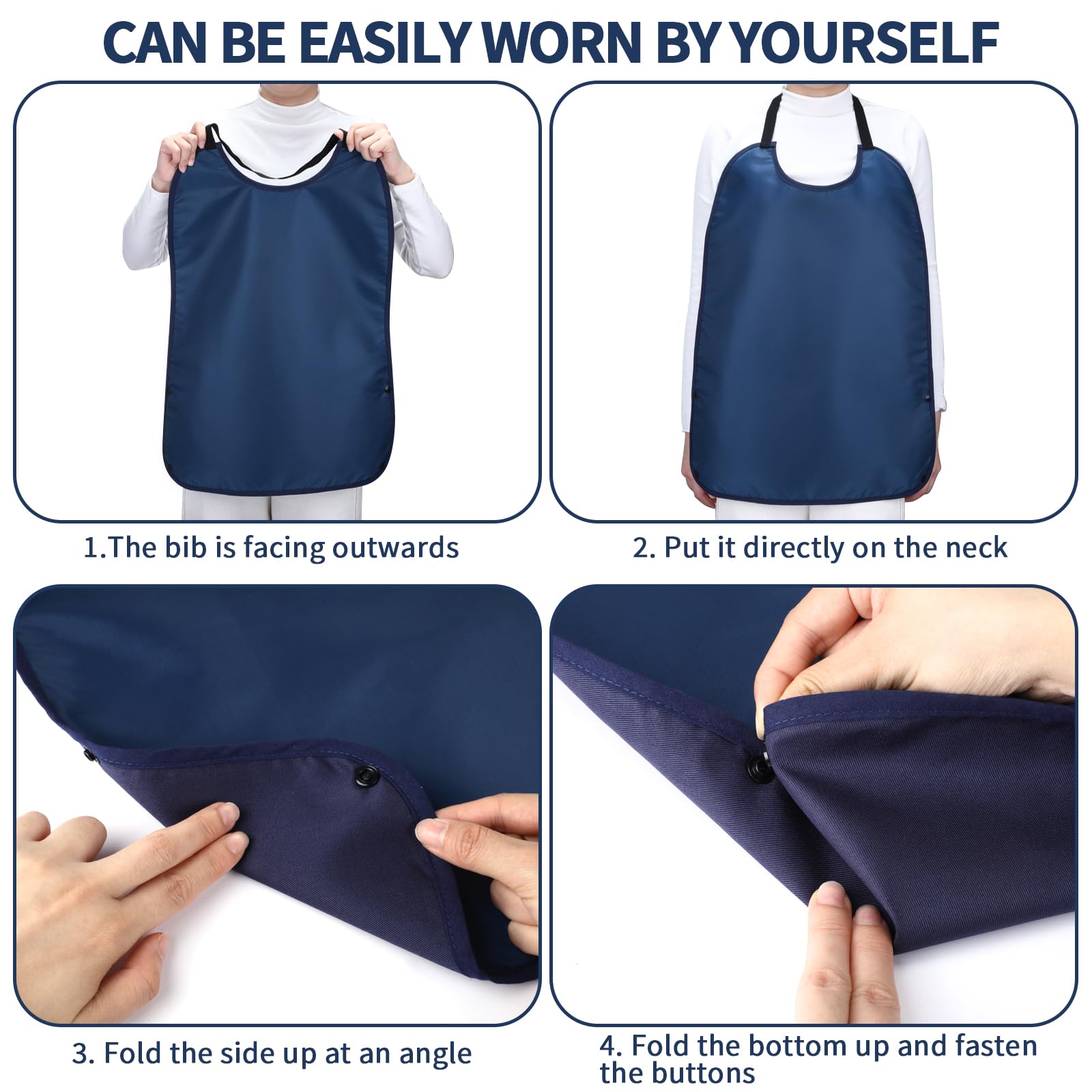 Double Layer Stretchable Adult Bibs with Crumb Catcher - Waterproof & Washable Clothing Protector for Elderly & Disabled - Perfect for Mealtime, Dining Out & Home Care