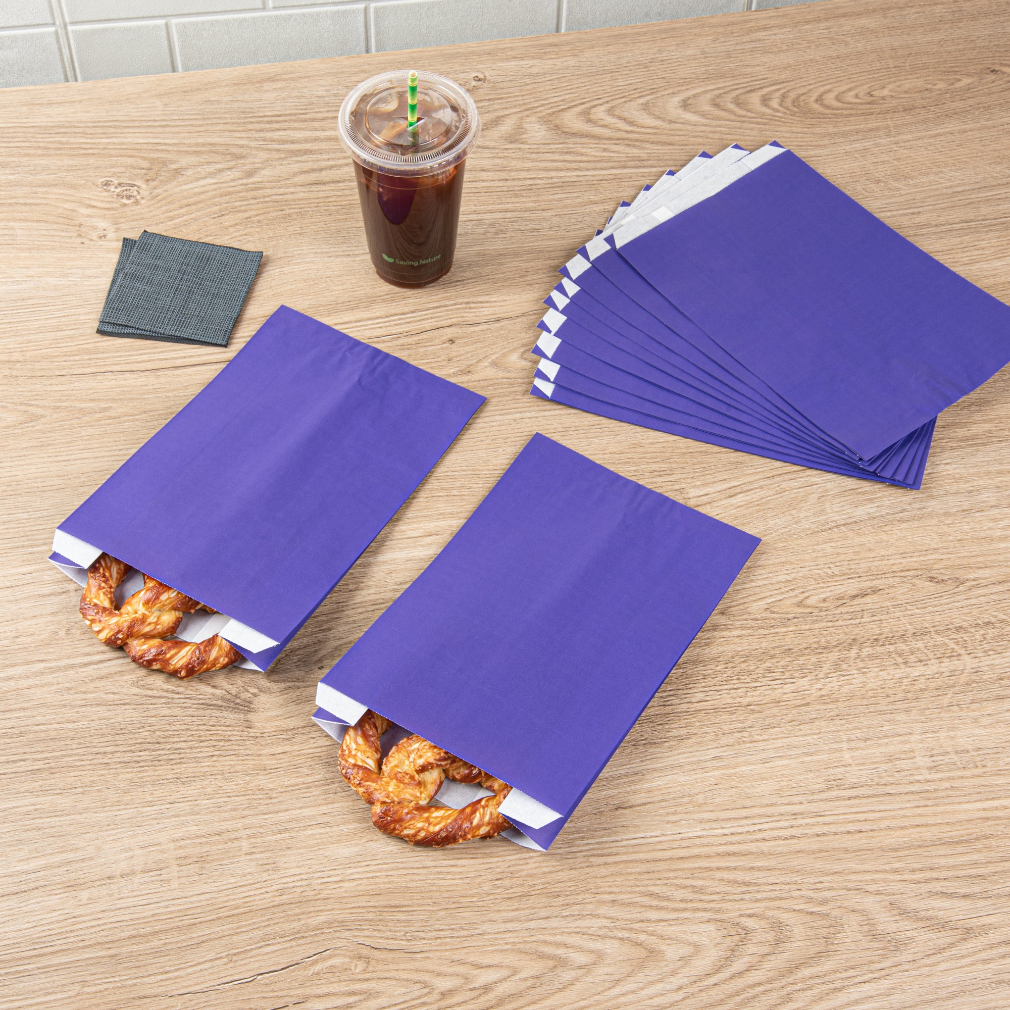 Eco-Friendly Purple Paper French Fry & Snack Bags - 7x3x11 Inches, 100 Count Bulk Box - Perfect for Restaurants, Food Trucks & Party Snack Serving