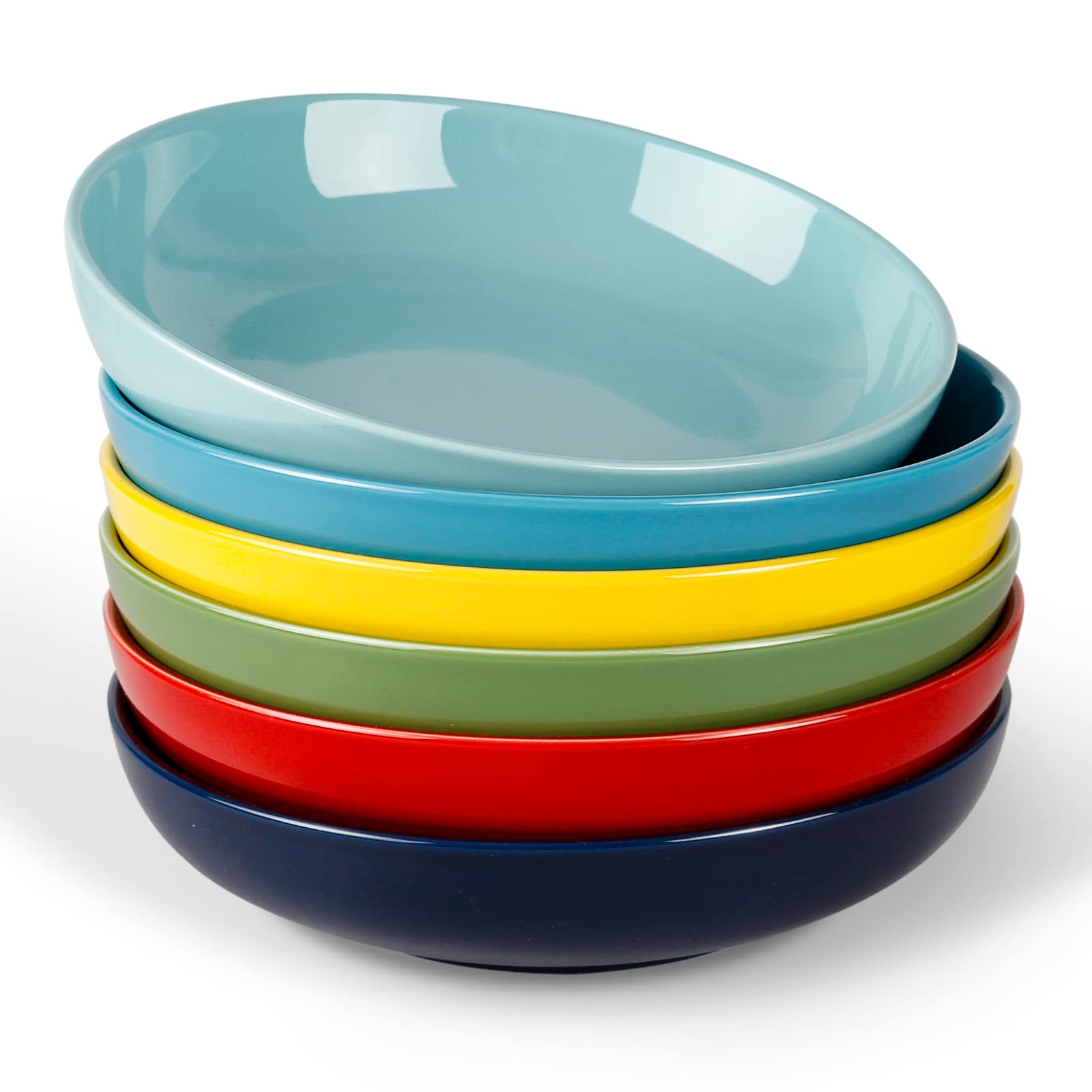 KitchenTour 26oz Ceramic Pasta Bowls Set of 6 - Large Microwave & Dishwasher Safe Serving Bowls for Pasta, Salad, Soup - Durable Multi-Color Dinnerware for Restaurants, Family Meals & Entertaining