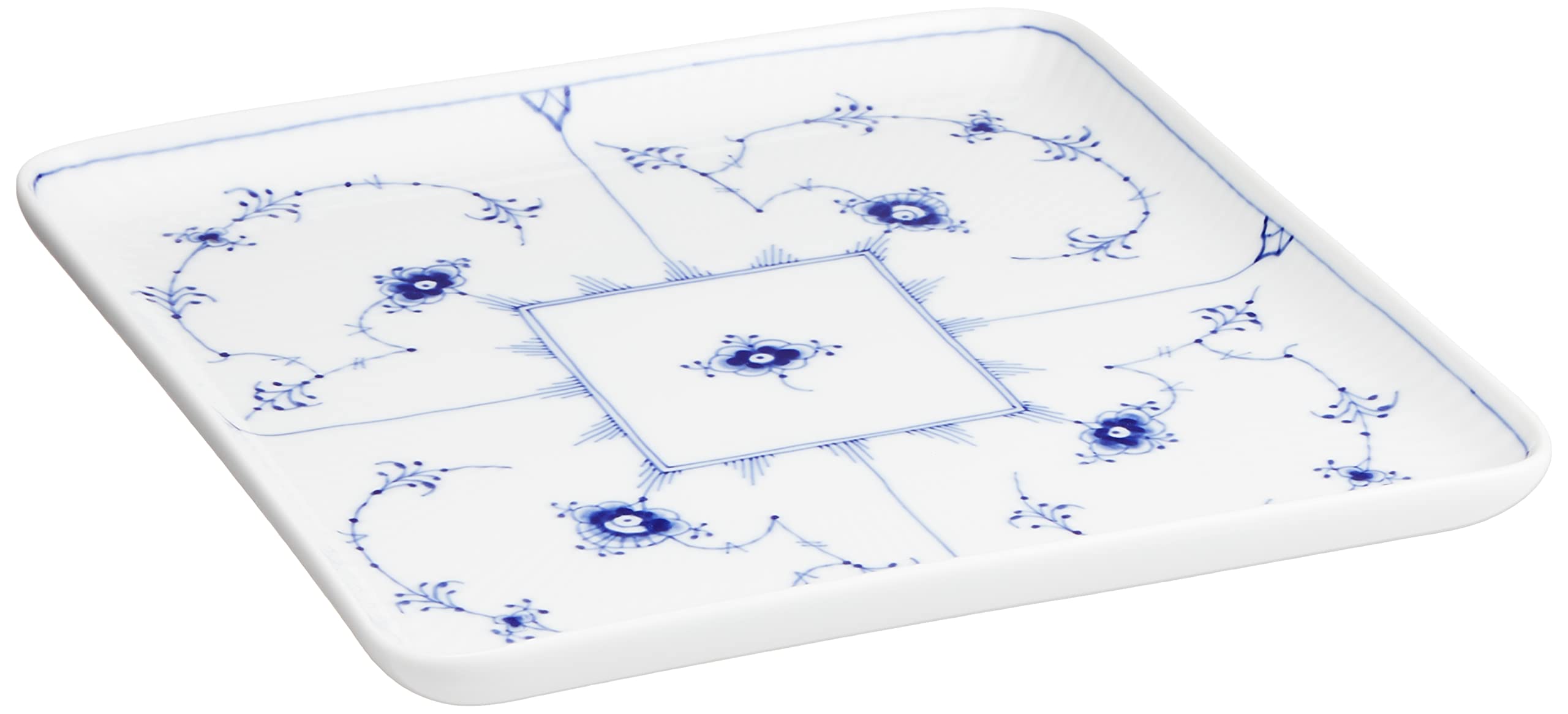 Royal Copenhagen 1017204 Blue Fluted Plain Square Dish Plate - 7.9 Inch (20cm) Porcelain Dinnerware - Elegant Wedding Gift, Anniversary Present & Home Decor for Special Occasions