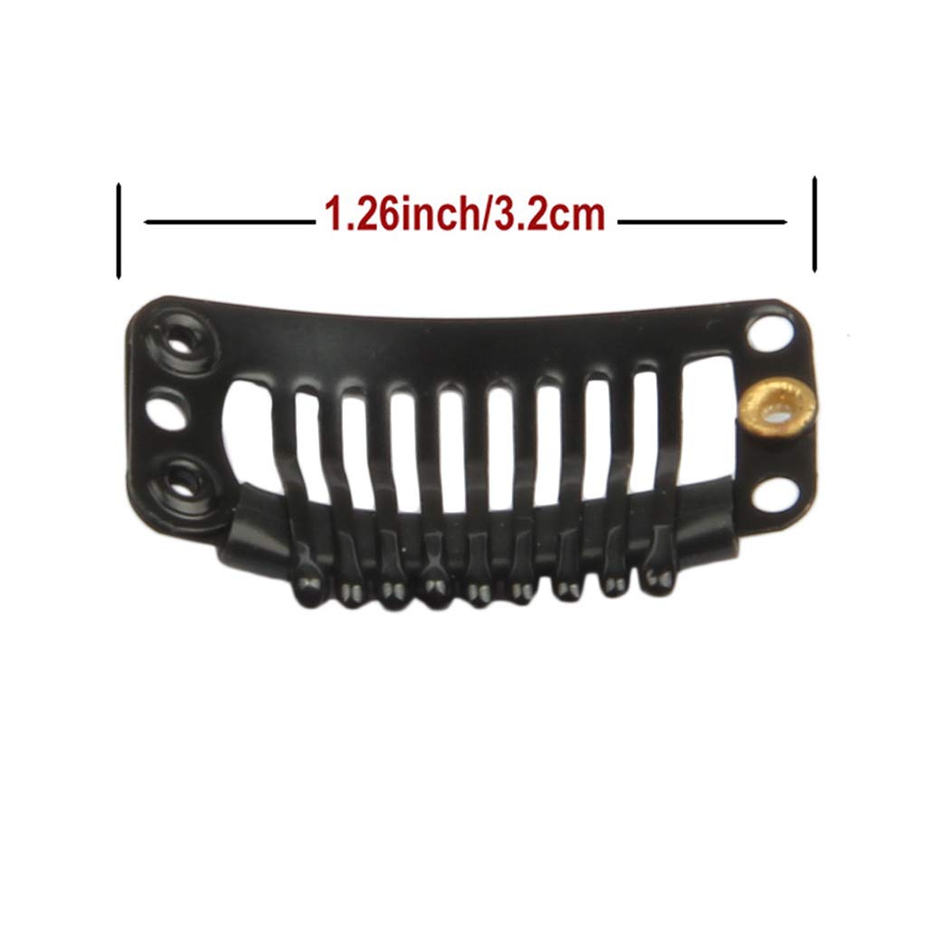 30pcs 9 Teeth Stainless Steel Snap Comb Wig Clips - Hair Extension Clips for Wigs & Weaves - Includes 30 Assorted Sewing Needles & 2 Rolls Thread (Black) - Perfect for Securing Hair Extensions, Costumes & Cosplay