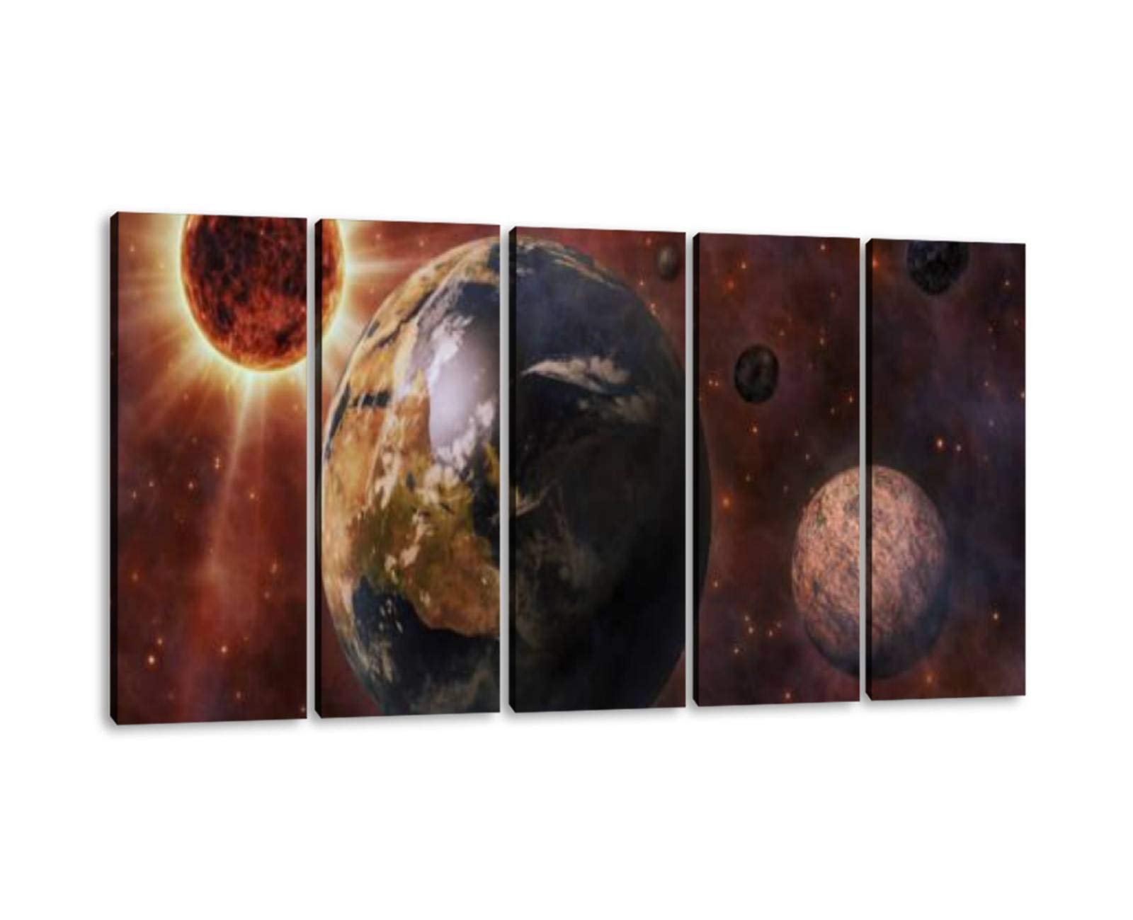 5 Panels Space Wall Art - Planet Earth, Sun, Moon & Planets Canvas Print - Modern Framed Painting for Office, Bedroom & Home Decor - Ready to Hang (60''Wx32''H) - Perfect for Living Room, Nursery & Office Spaces