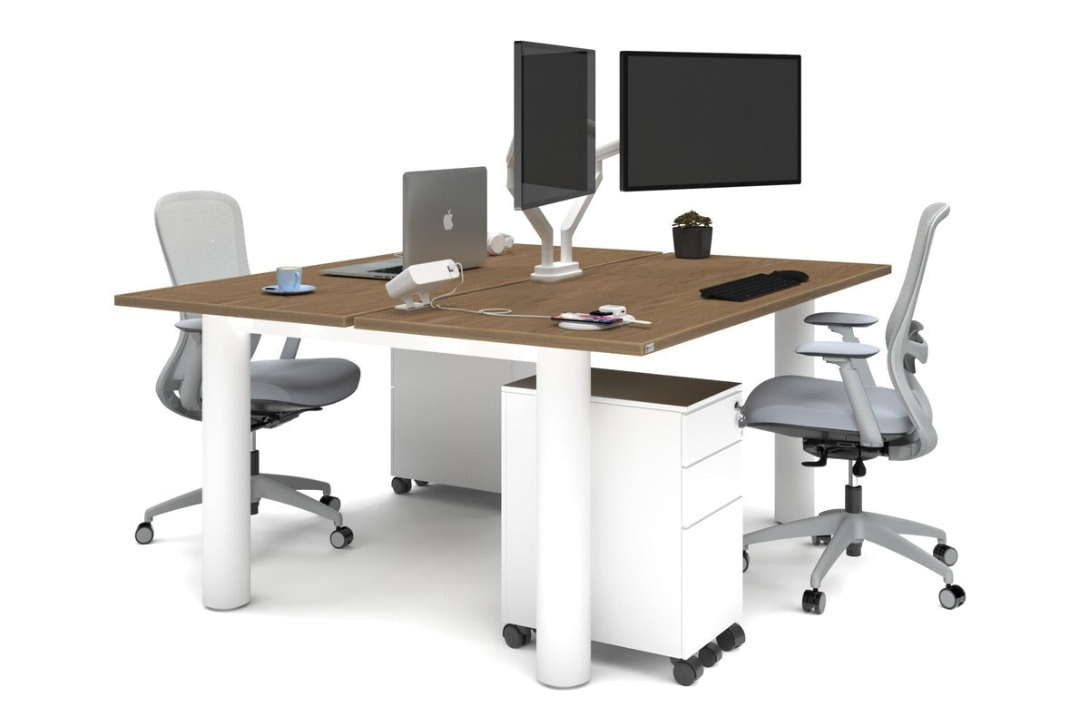Quadro Cylinder Leg 2 Person Office Workstation Desk - 1600L x 700W - Modern Shared Workspace Solution for Collaborative Teams & Coworking Spaces