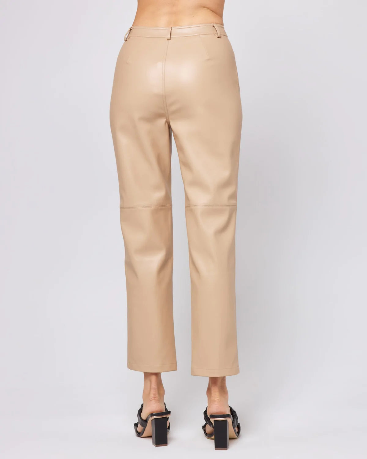 L*Space Women's Quincey Faux Leather Cropped Pants - High Waisted Vegan Leather Pants in Latte Tan | Perfect for Casual Outfits, Date Nights & Office Wear