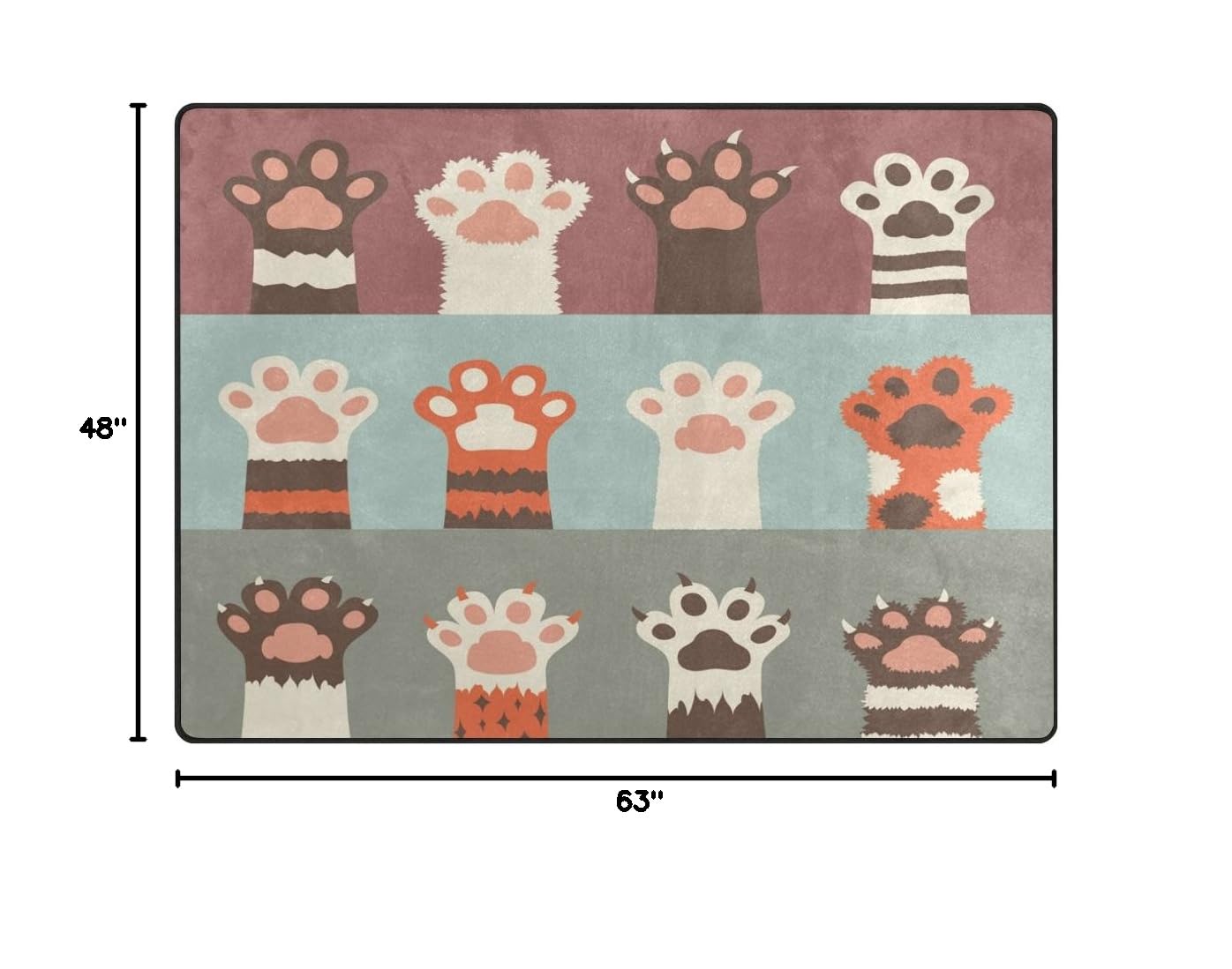 ALAZA Funny Cartoon Cat Paw Print Non-Slip Area Rug - 5'3