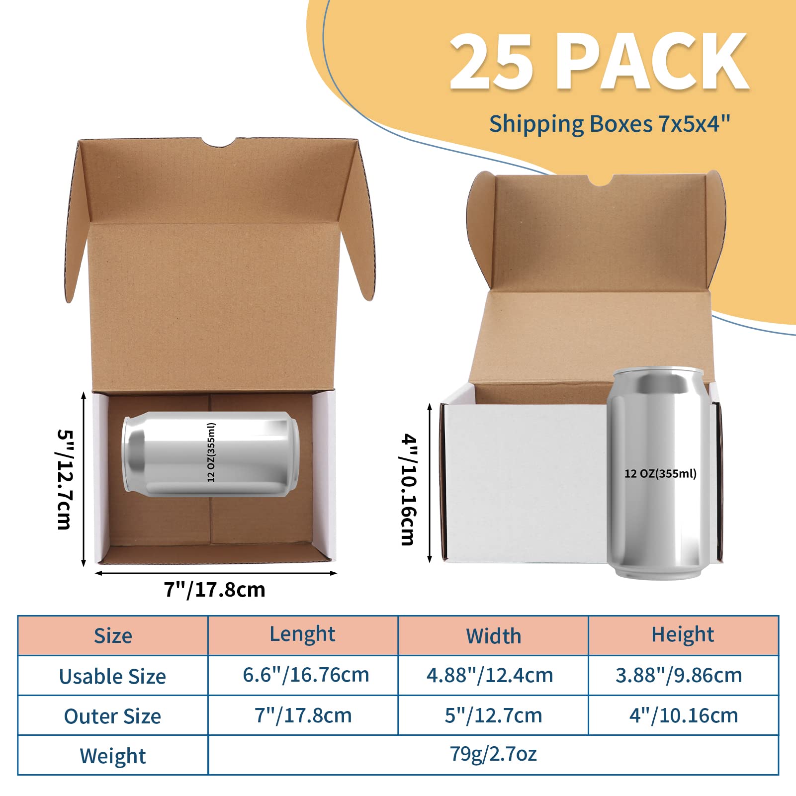 ZBEIVAN 7x5x4 White Corrugated Shipping Boxes (25-Pack) for Small Business Mailing & Gifts
