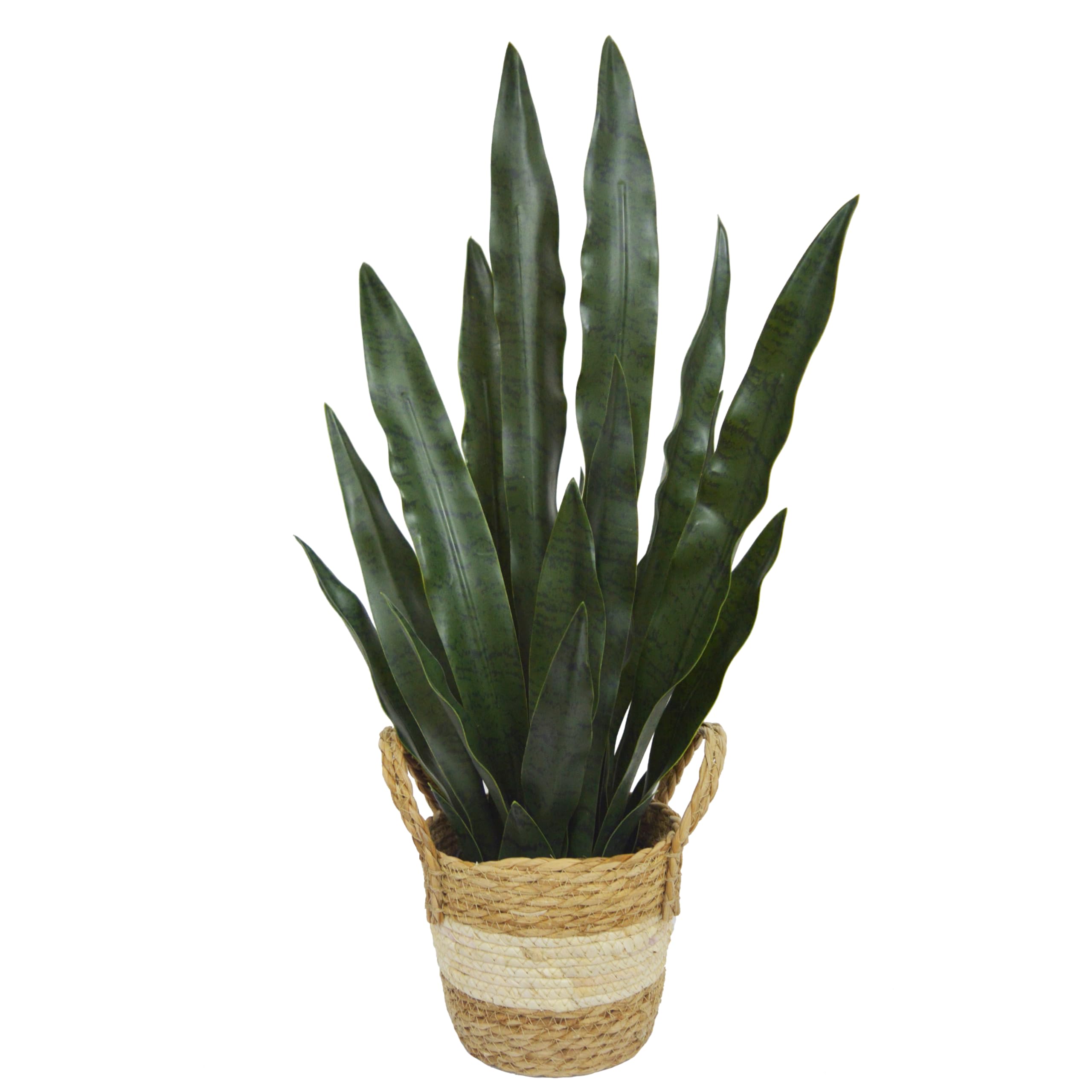28 Inch Artificial Snake Plant - Fake Sansevieria in Decorative Basket, Realistic Faux Mother-in-Law's Tongue Plant for Home, Office & Store Decor - Perfect Indoor Potted Greenery (Green) | Ideal for Tabletop, Desktop & Shelf Decoration