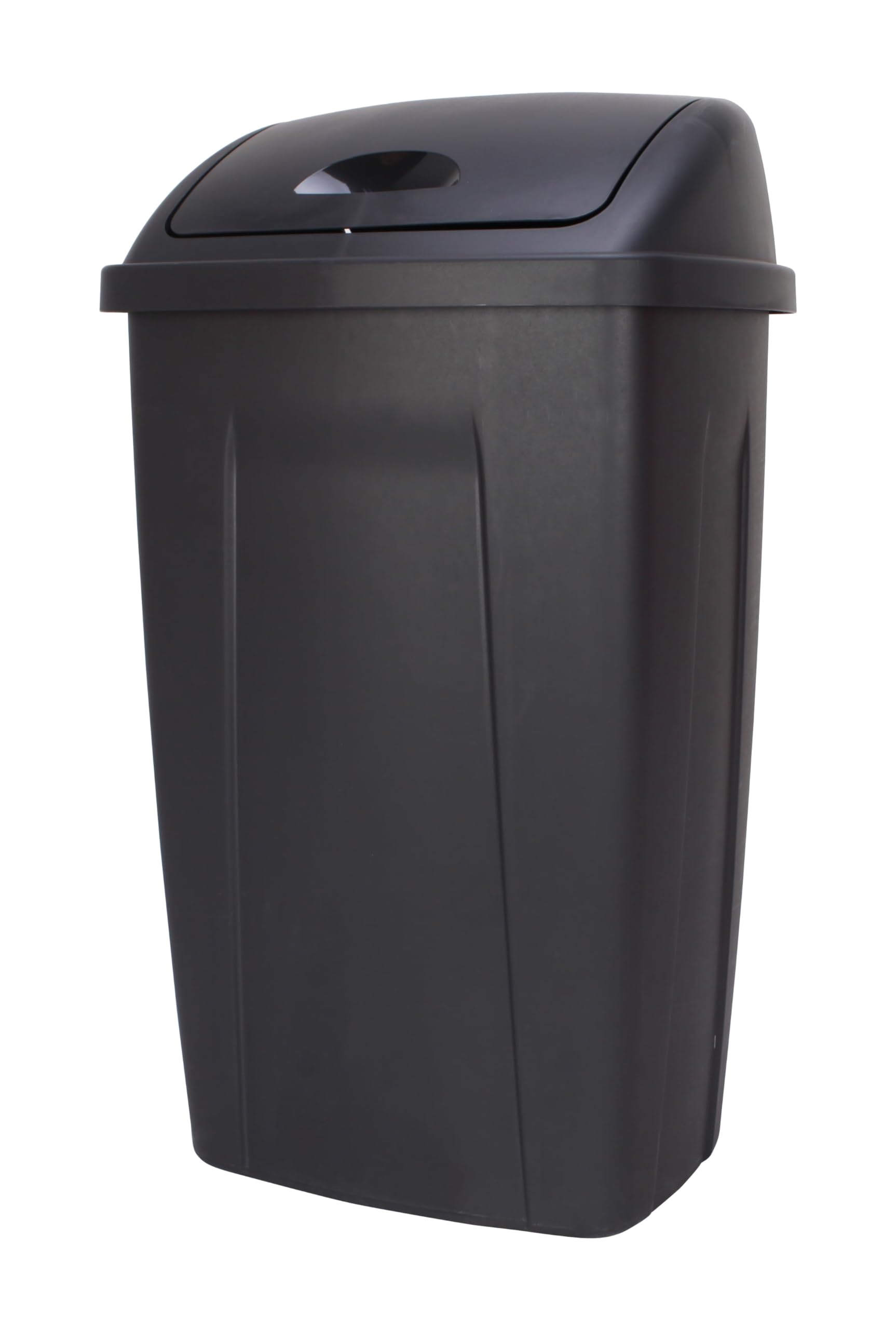 13 Gallon Trash Can with Swing Lid - Durable Plastic Kitchen Garbage Bin for Home, Office, or Restaurant - Black (Ideal for Under Sink, Pantry, or Bathroom Use)