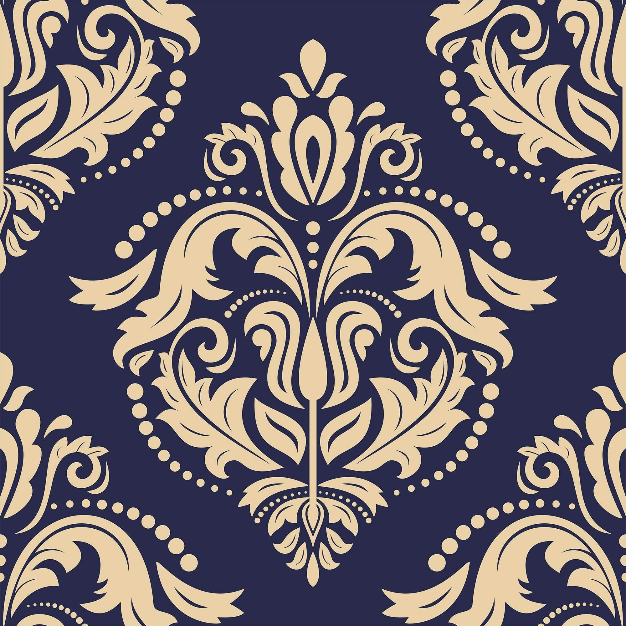 Beige and Blue Damask Peel and Stick Removable Wallpaper - Self-Adhesive Decorative Wall Covering for Bedroom, Living Room, Nursery & Home Office