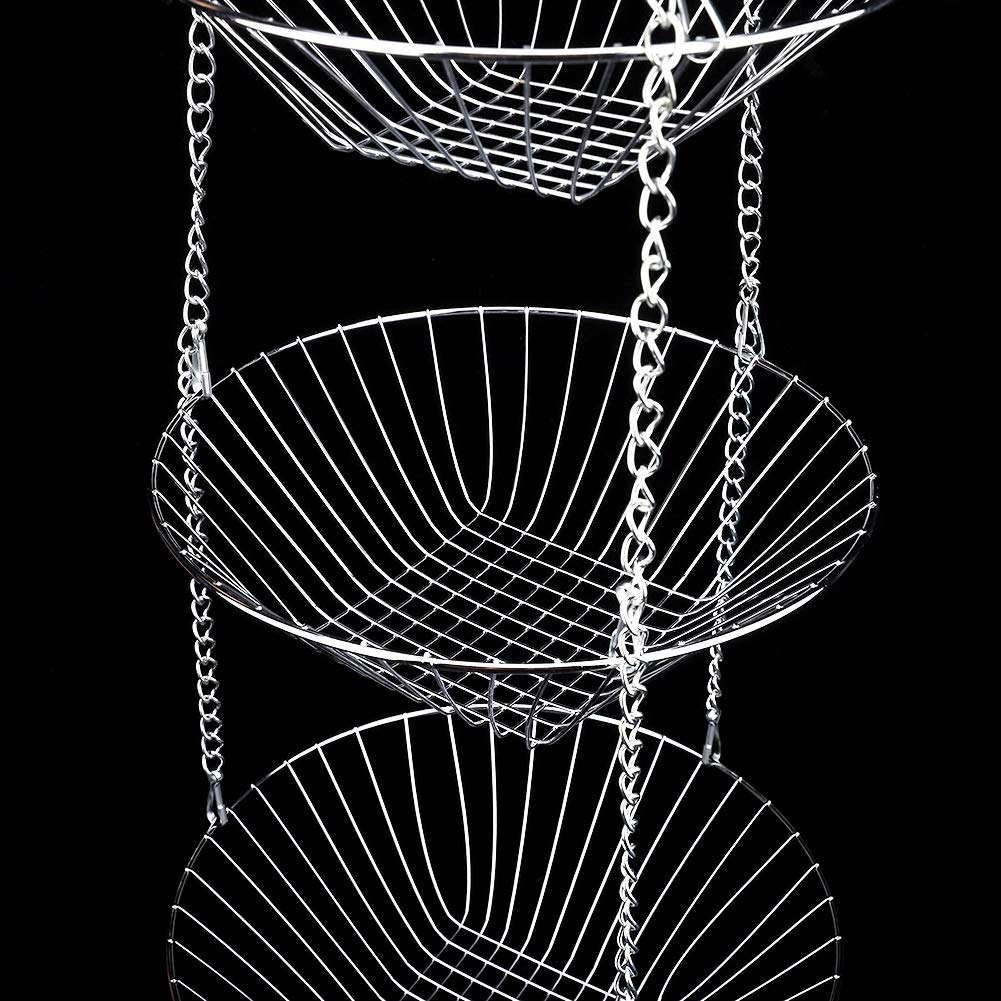 Jerliflyer 3-Tier Stainless Steel Hanging Kitchen Basket Organizer for Vegetables, Fruits, Flowers & Plants - Space-Saving Storage Solution for Pantry, Countertop, or Wall Mount