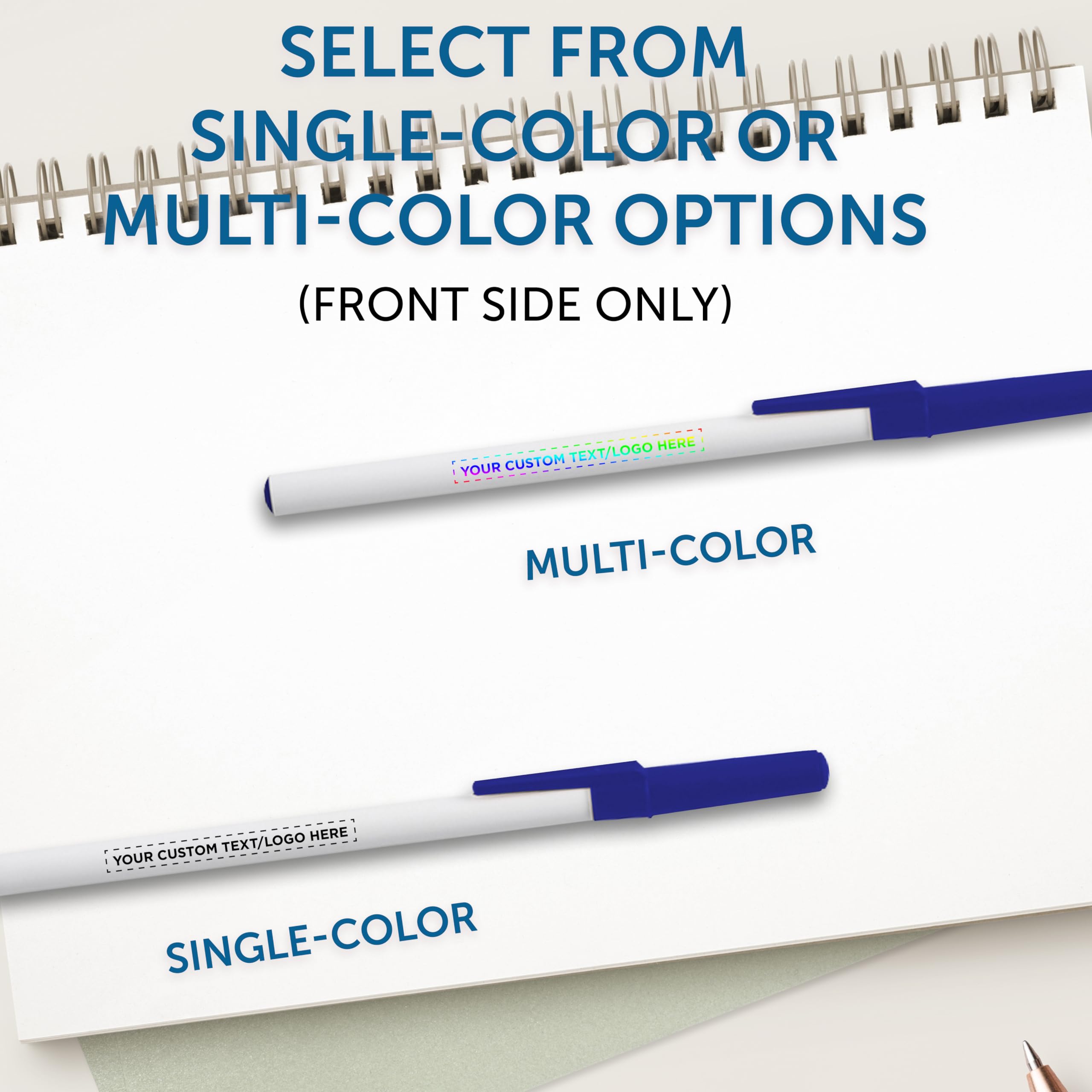Custom Value Stick Pens Set of 100 - Personalized Bulk Pack with Black Ink - Premium Promotional Pens for Office, School, Business, Tradeshows & Events - Perfect for Branding, Giveaways & Corporate Gifts