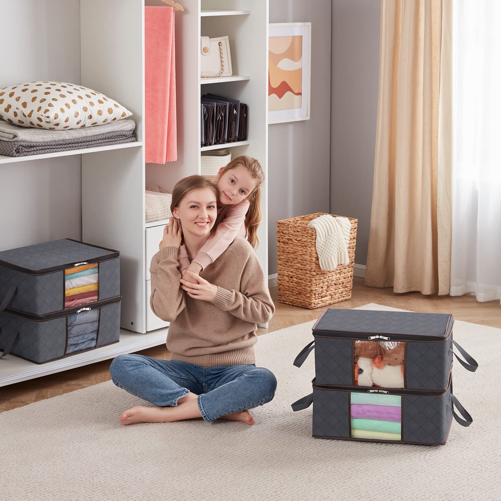 Lifewit Foldable Storage Bags with Lids & Handles - 3 Pack 90L & 6 Pack 35L Organizer Bins for Clothes, Blankets, Bedding | Space-Saving Closet Storage Solution for Home, Dorm, Travel & Seasonal Organization