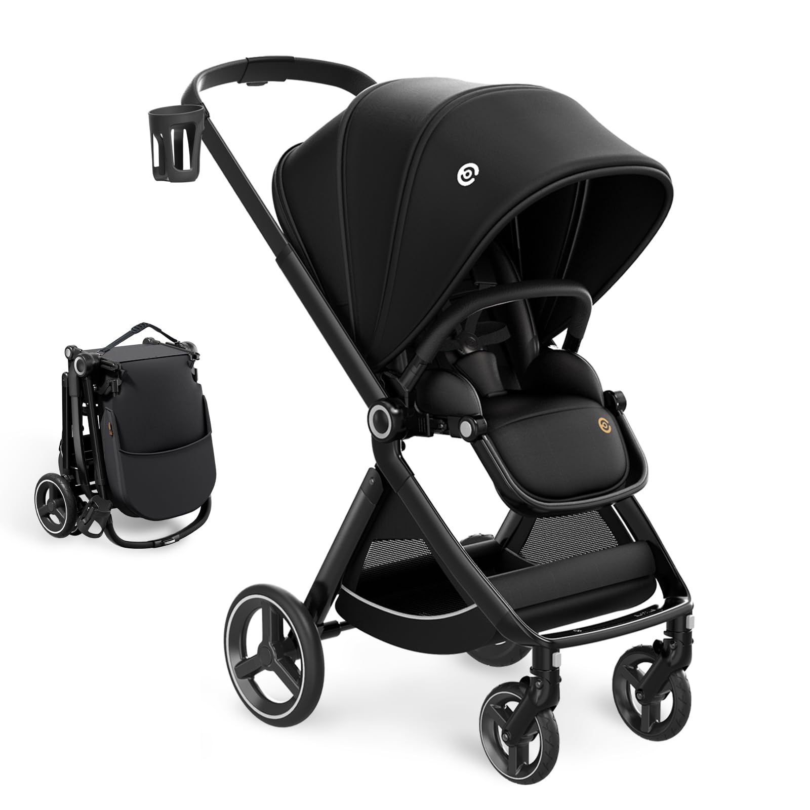 EMU Reversible Baby Stroller - Full-Size Infant Stroller with Reversible Seat & Full Recline | Compact Foldable Pram Carriage for City & Outdoor Use | Perfect for Shopping, Travel & Daily Walks (Black)