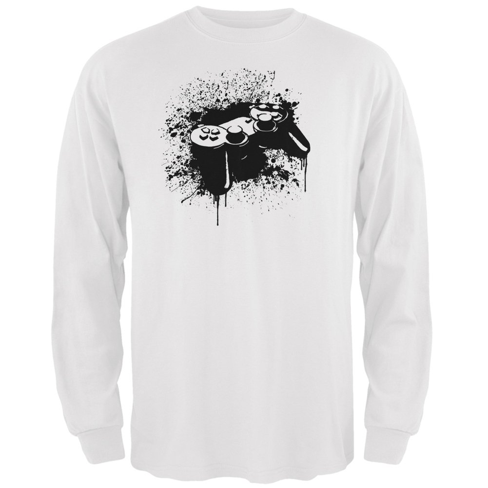 White Adult Long Sleeve Gaming T-Shirt with Controller Design - Large Size | Comfortable Casual Wear for Gamers & Game Nights