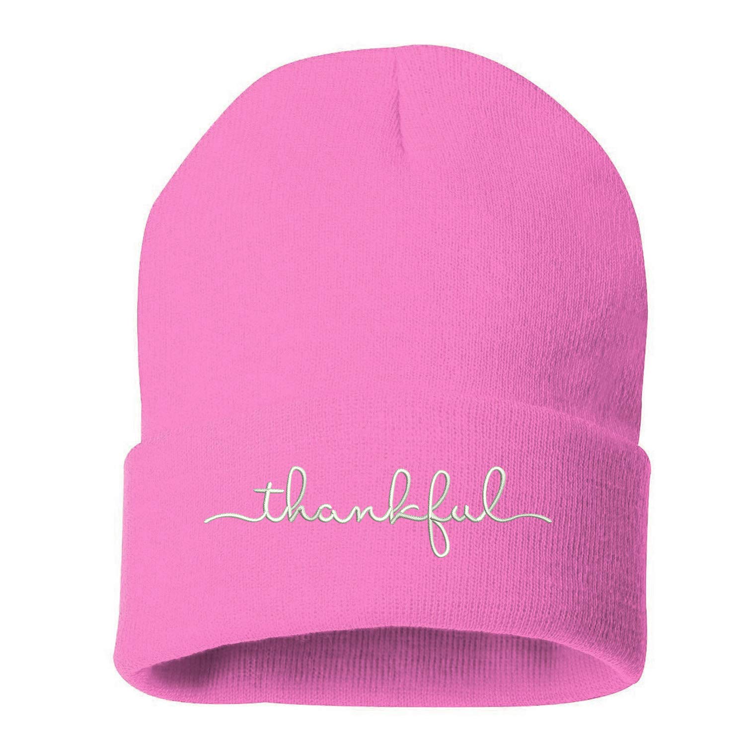 Perfecto Lifestyle Thankful Embroidered Beanie Cuffed Cap - Unisex Winter Hat for Men & Women | Cozy Knit Beanie for Outdoor Activities, Casual Wear & Gifts