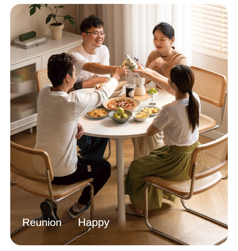 Birch Solid Wood Round Dining Table - White Cream Style Rock Board - Perfect for Modern Kitchens, Dining Rooms & Small Spaces