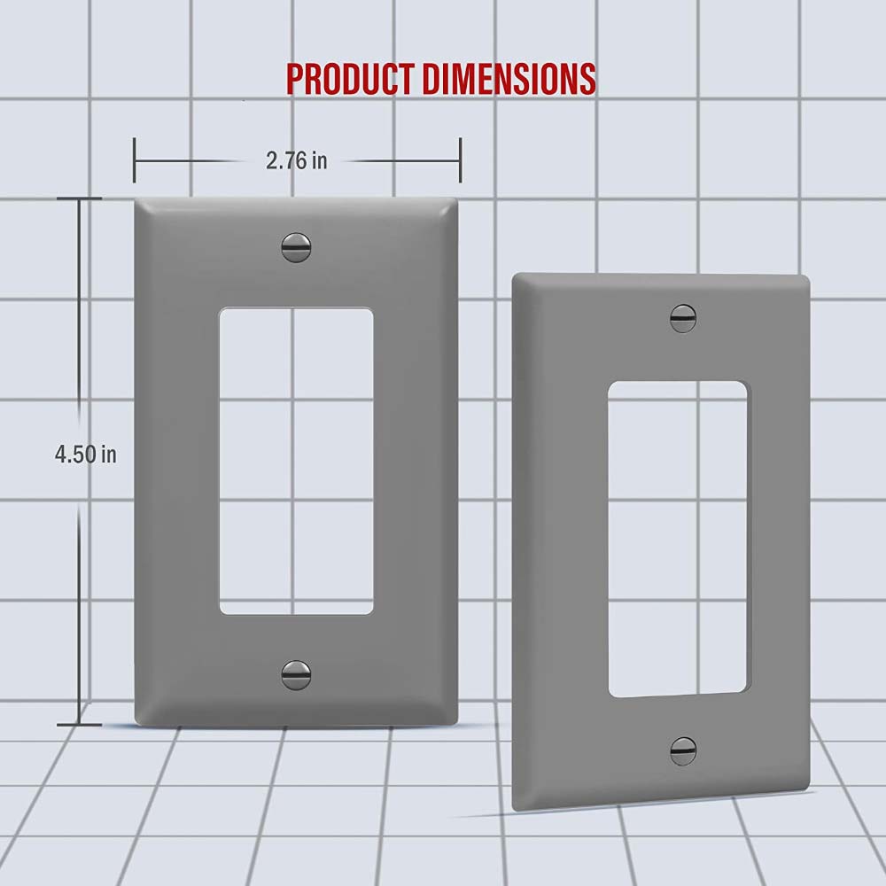 1 Gang Decorator Rocker Wall Plate in Gray - Single Light Switch Cover for Home & Office Decor - Perfect for Living Rooms, Bedrooms, and Hallways