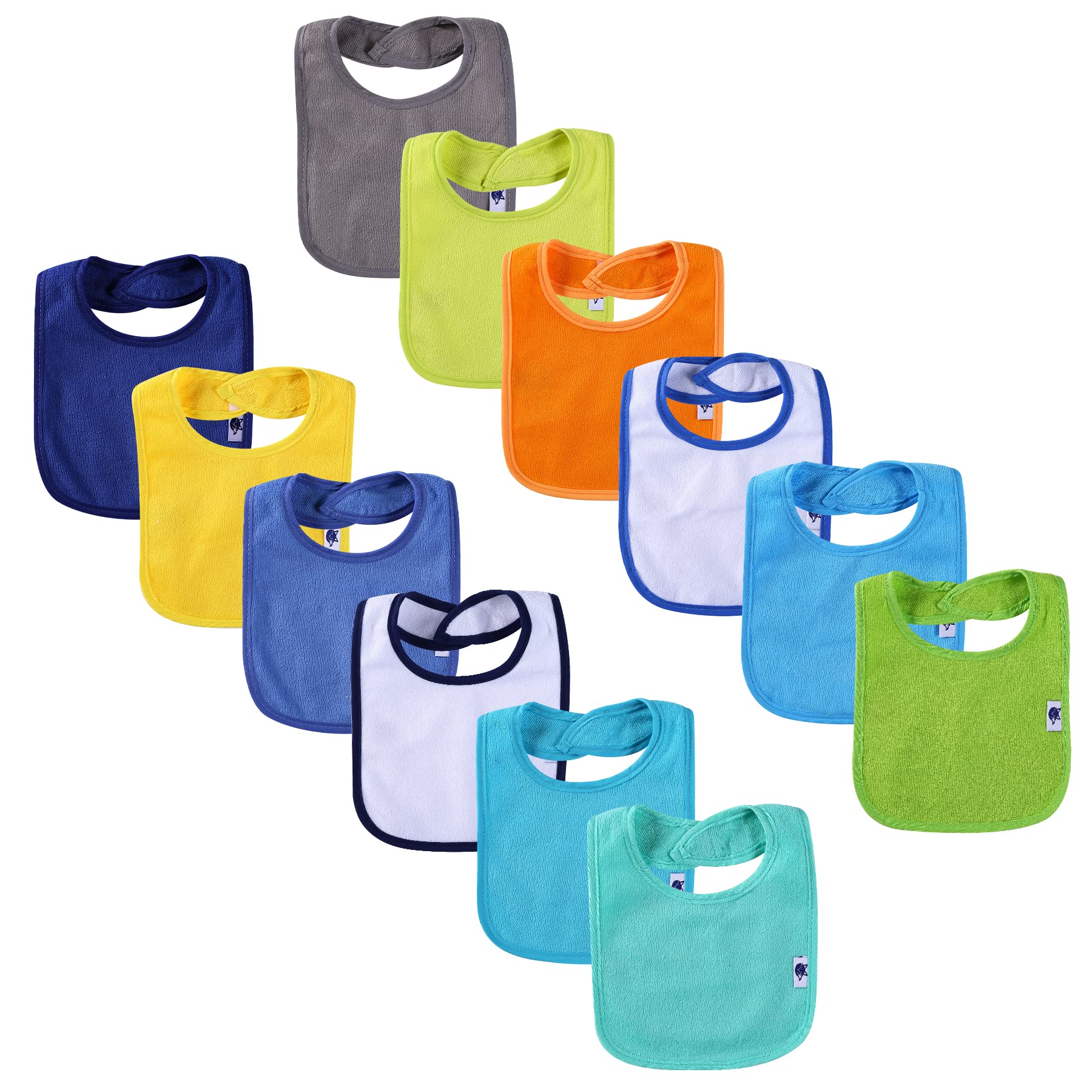 12 Pack Terry Drool Cotton Bibs - Unisex Baby Bibs with Fiber Filling & Waterproof Layer for Feeding, Teething & Drooling - Soft & Absorbent for Infants & Toddlers During Mealtime & Playtime