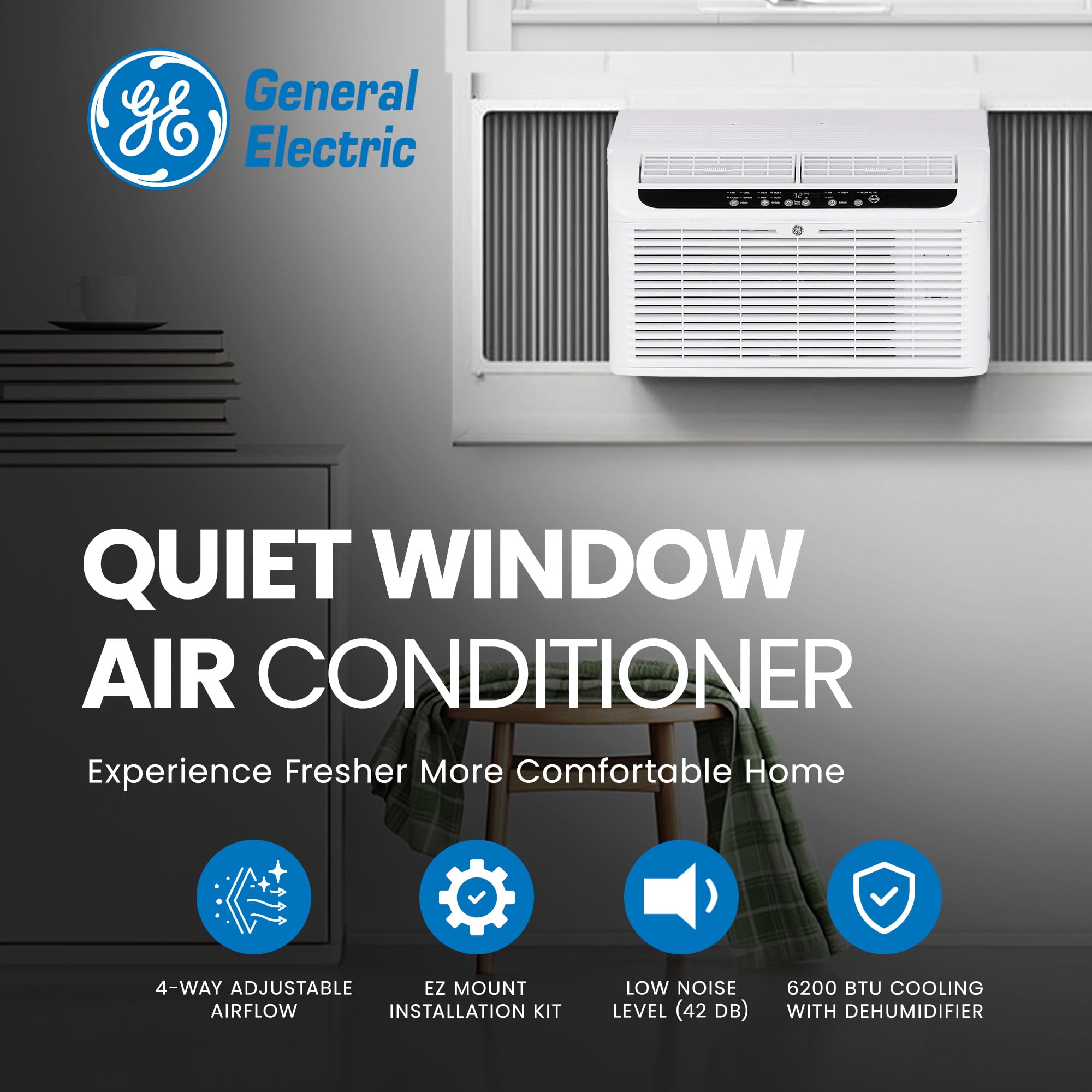 GE AHD06LZ Ultra Quiet 250 Sq. ft. Window Air Conditioner (Renewed) - Energy Efficient Cooling for Bedrooms, Small Offices & Apartments