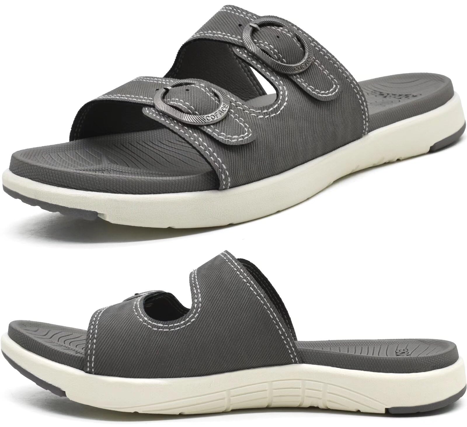 COFACE Women's Orthotic Slides - Plantar Fasciitis Relief Sandals with Arch Support, Adjustable Straps & Soft Cushion - Comfortable Flat Slip-On Slippers for Yoga, Home, and Post-Workout Recovery