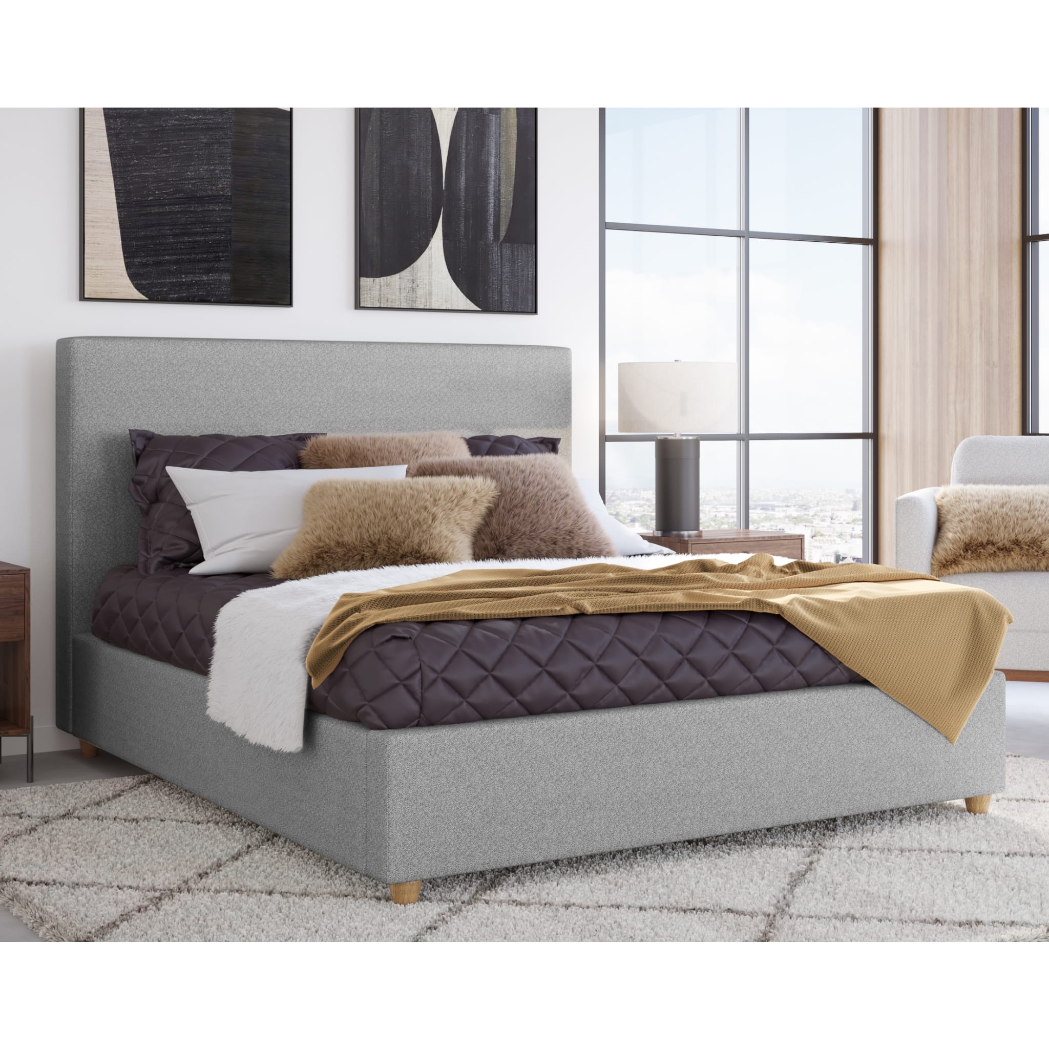 Olivia Upholstered Platform Bed Frame - Pewter Gray Queen Size, Modern Bedroom Furniture for Adults, Perfect for Master Bedrooms & Guest Rooms