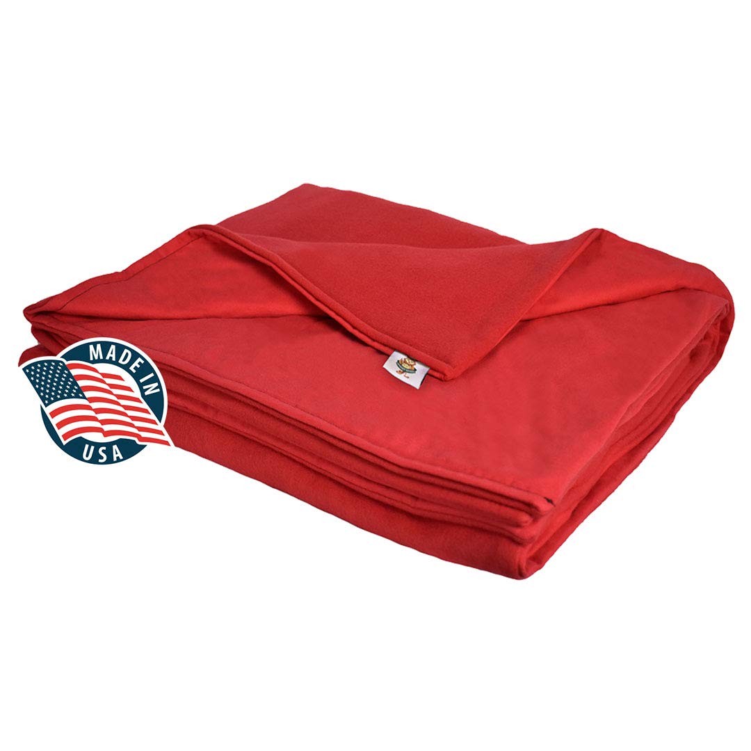 12lb Medium Weighted Blanket for Adults | Fleece & Flannel Dual-Layer | 58'' x 41'' | Deep Pressure Therapy for Anxiety & Stress Relief | Made in USA | Perfect for Calming Nervous System, Improving Sleep Quality & Sensory Needs (Red)