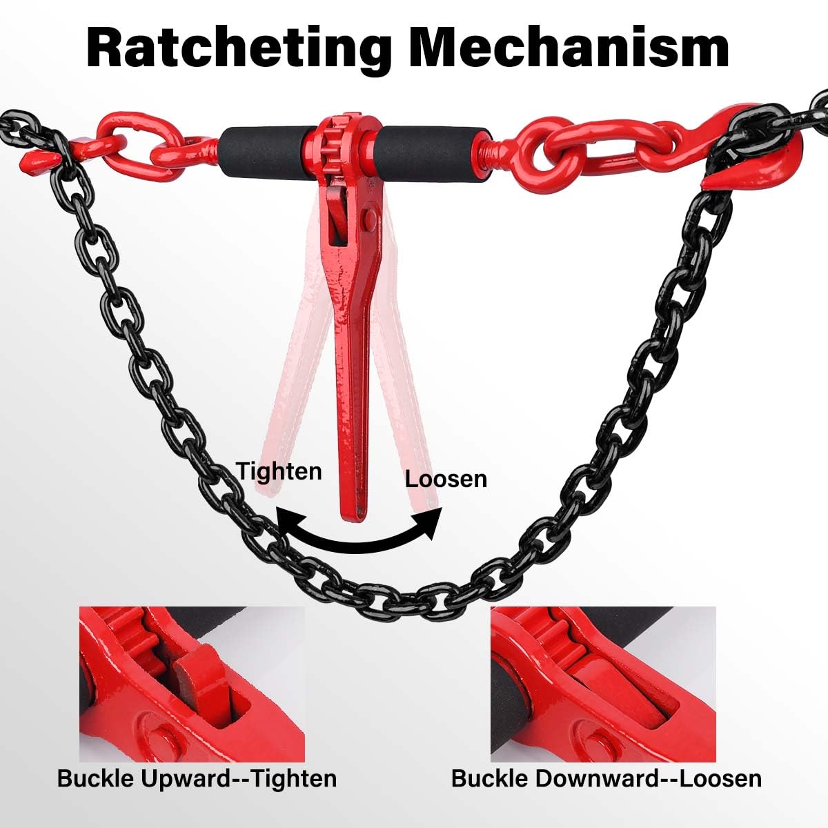 5/16'' - 3/8'' G80 Transport Chain Binder Set with Ratchet Load Binder (10ft Chain, 4,700lbs Capacity) - Heavy Duty Tie Down for Trucking, Towing & Cargo Securing