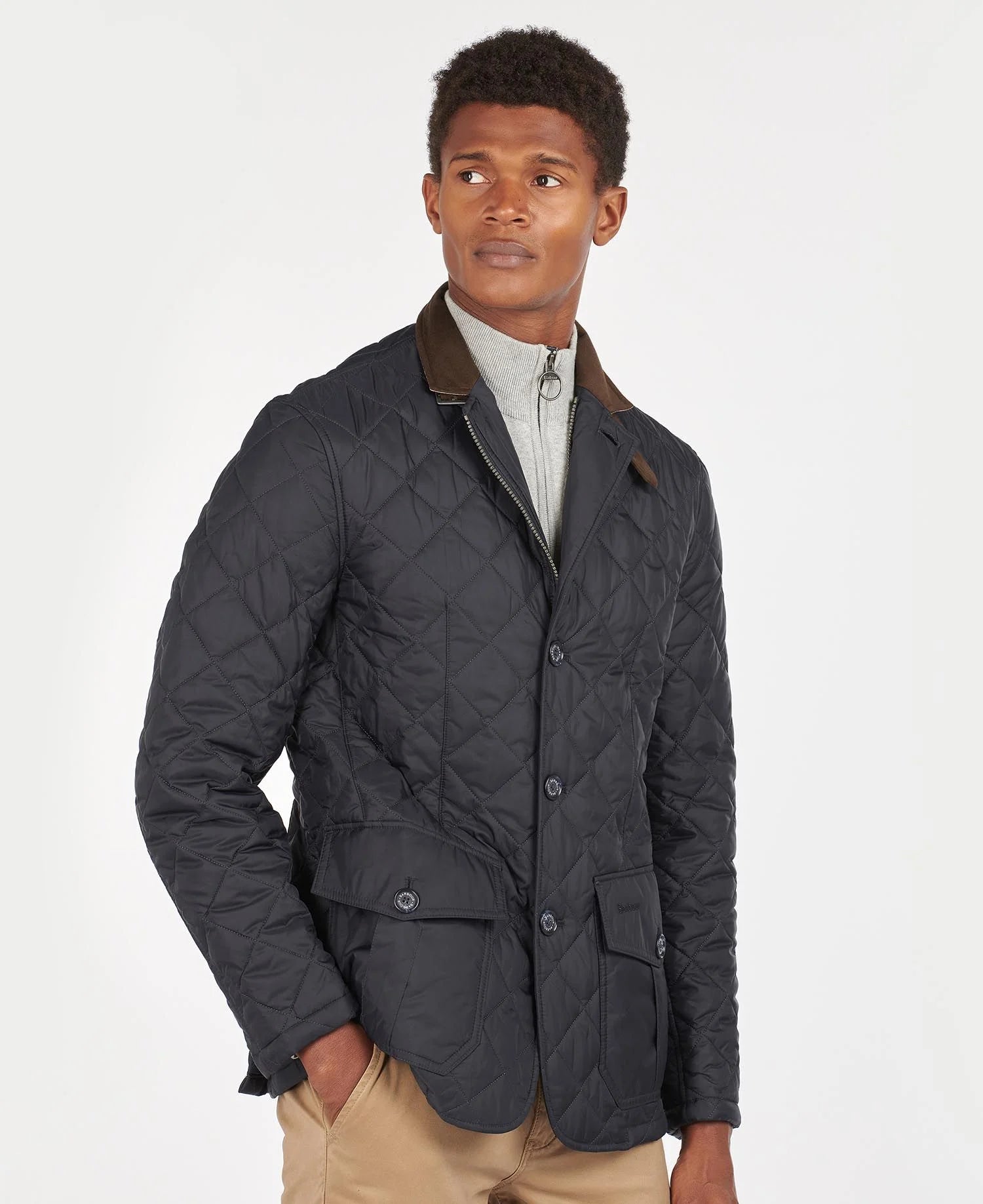 BARBOUR Sander Quilted Jacket for Men - Navy Blue Lightweight Water-Resistant Outdoor Coat for Hiking, Travel & Casual Wear