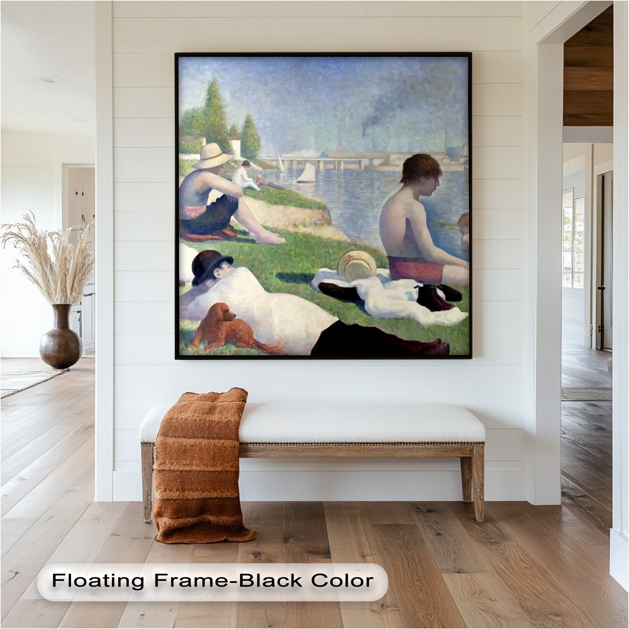 Afternoon Light on the Riverbank - Handmade Pointillism Oil Painting on Canvas - Wall Art for Living Room, Bedroom & Office Decor