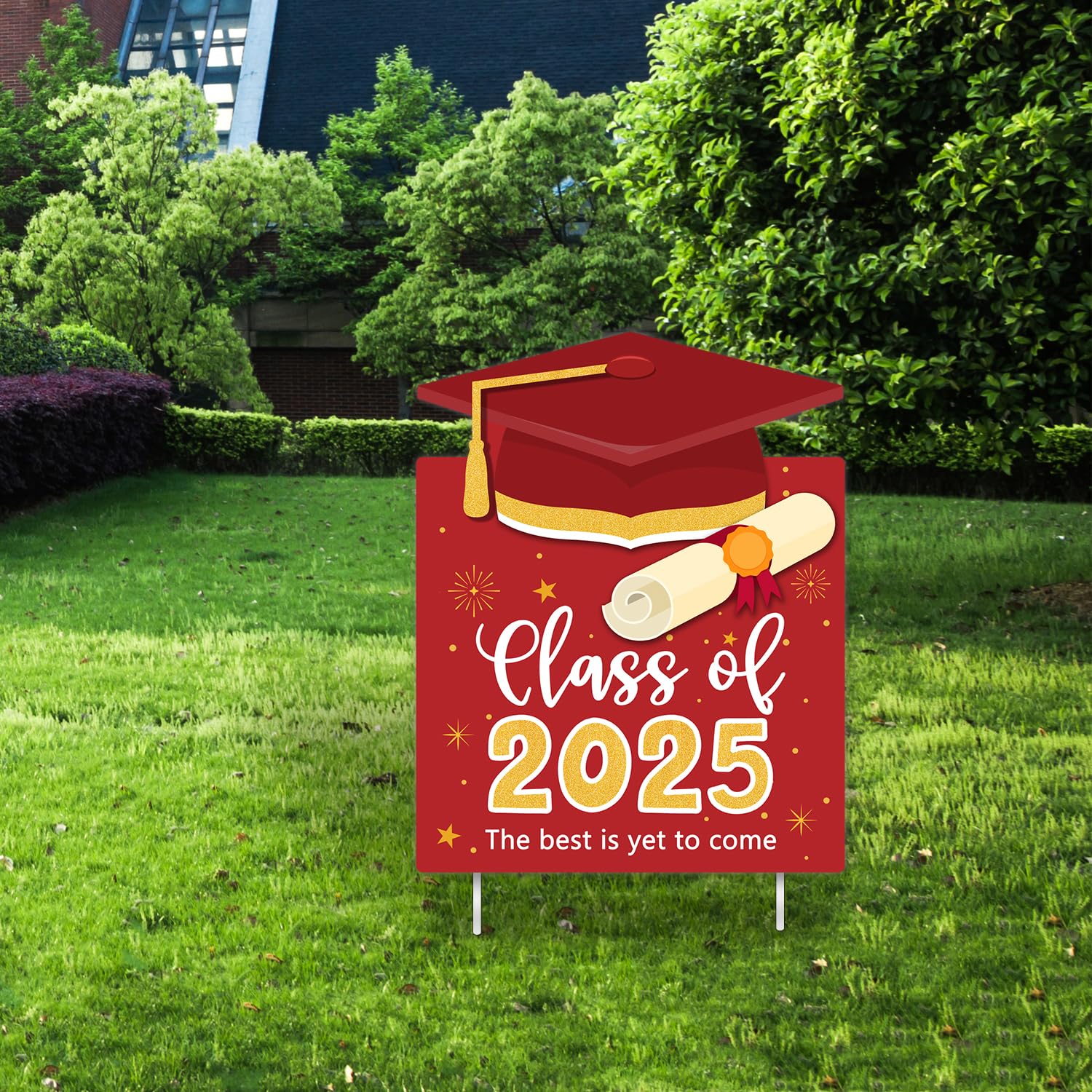 2025 Graduation Yard Sign - Outdoor Lawn Decoration for Class of 2025 - Durable Red Graduation Sign - Perfect for Backyard Celebrations & Photo Backdrops