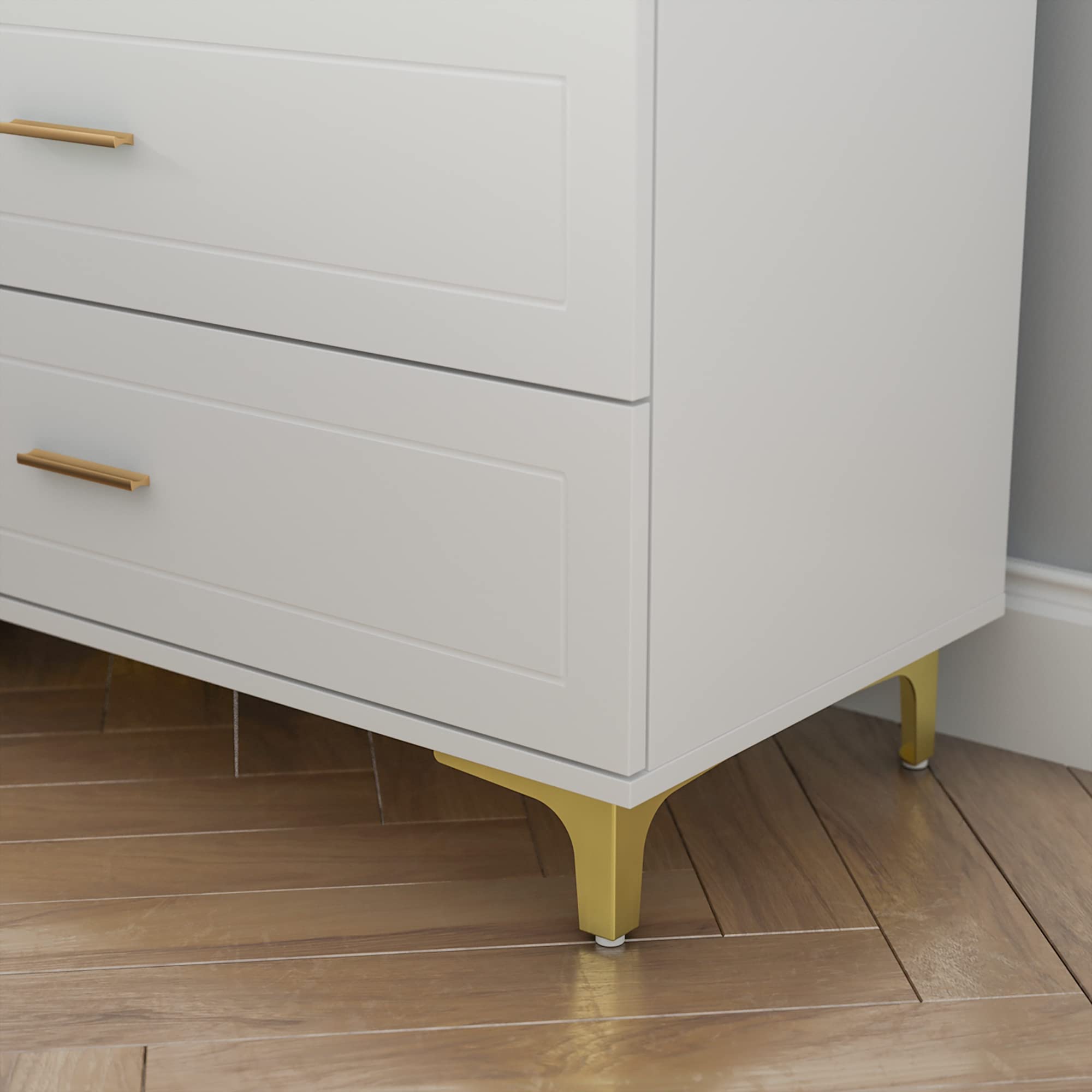 Modern White Dresser with 3 Drawers & Jewelry Organizer - Glass Top Wooden Storage Chest with Metal Legs for Bedroom, Living Room & Hallway - Perfect for Small Spaces & Apartment Organization (31.5”L x 15.7”W x 28.7”H)