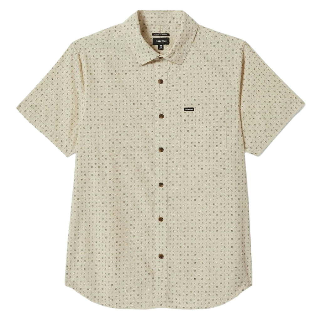 Brixton Charter Print Short Sleeve Woven Shirt - Off White with Micro Floral Design | Casual Summer Wear for Men, Beach Outfits, Outdoor Activities
