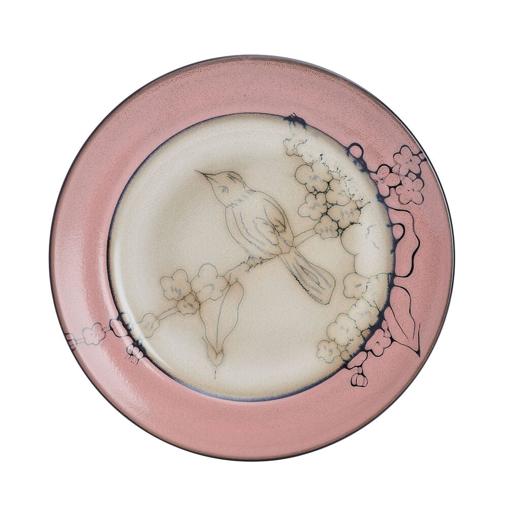 Song Bird Pink Dinnerware Set - 16-Piece Porcelain Tableware for 4, Floral Design, Microwave & Dishwasher Safe - Perfect for Family Dinners, Parties, and Special Occasions
