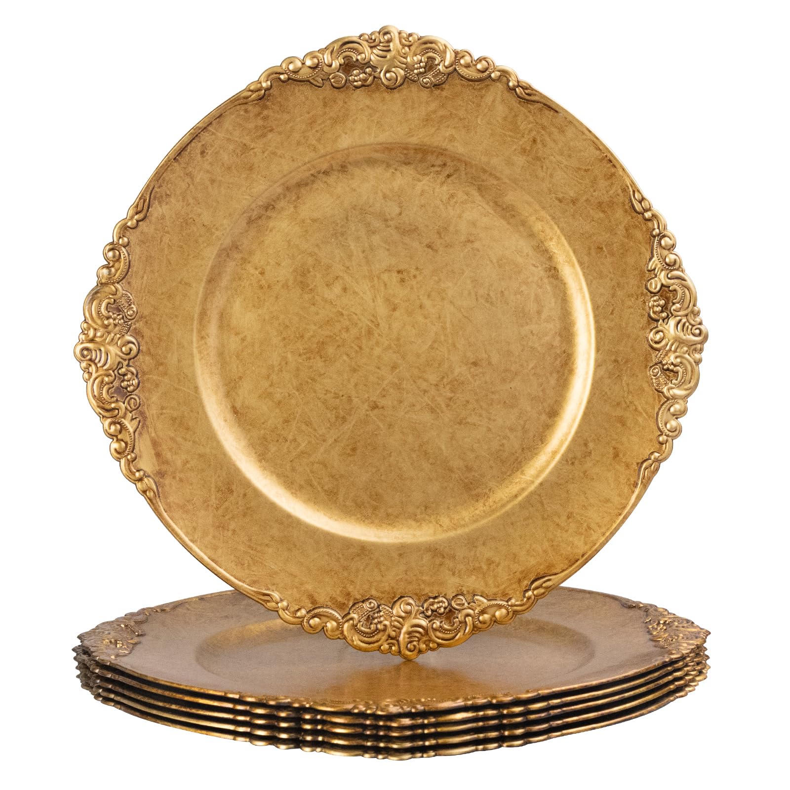 Antique Gold Charger Plates Set of 6 - 13