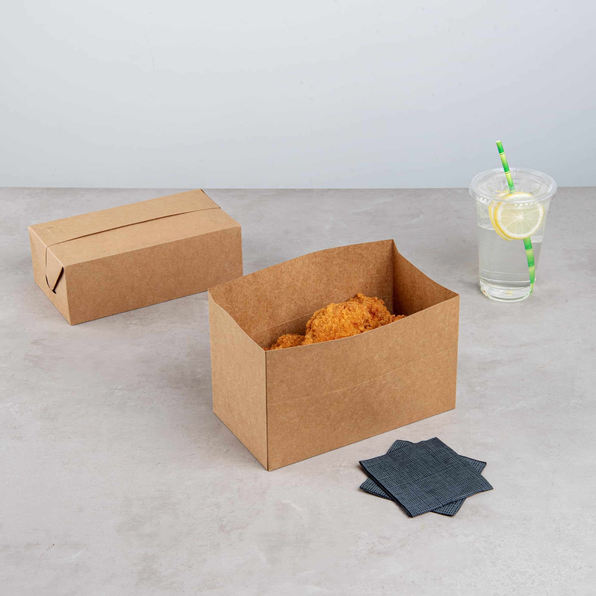 Restaurantware Bio Tek 71oz Eco-Friendly Takeout Containers - 100 Pack Rectangle Disposable Kraft Paper Food Boxes | Leak-Proof Fast Closure | Grease Resistant | Perfect for Burgers, Fried Chicken & Restaurant To-Go Meals