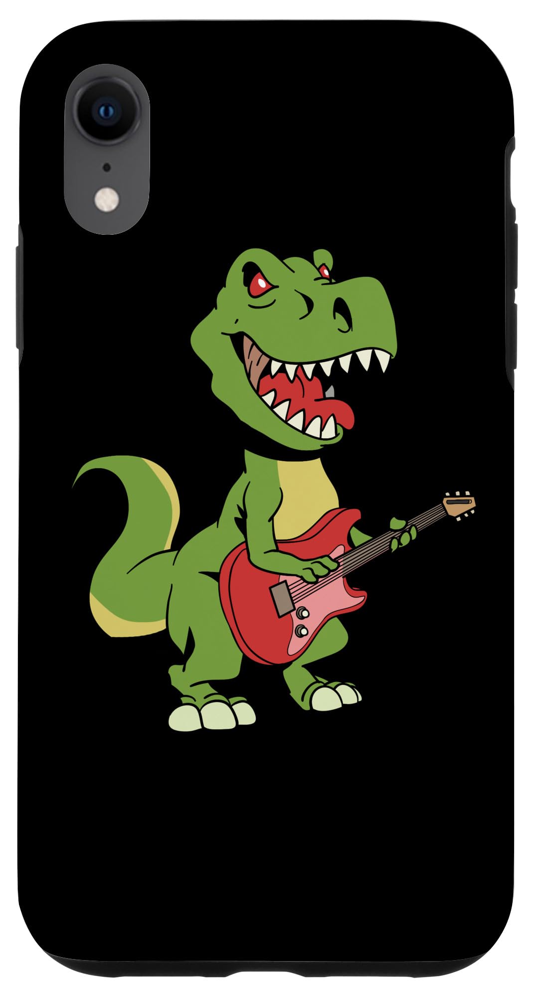 iPhone XR Cartoon T-Rex Playing Electric Guitar Case - Durable Protective Cover for iPhone XR - Perfect for Music Lovers & Dinosaur Fans