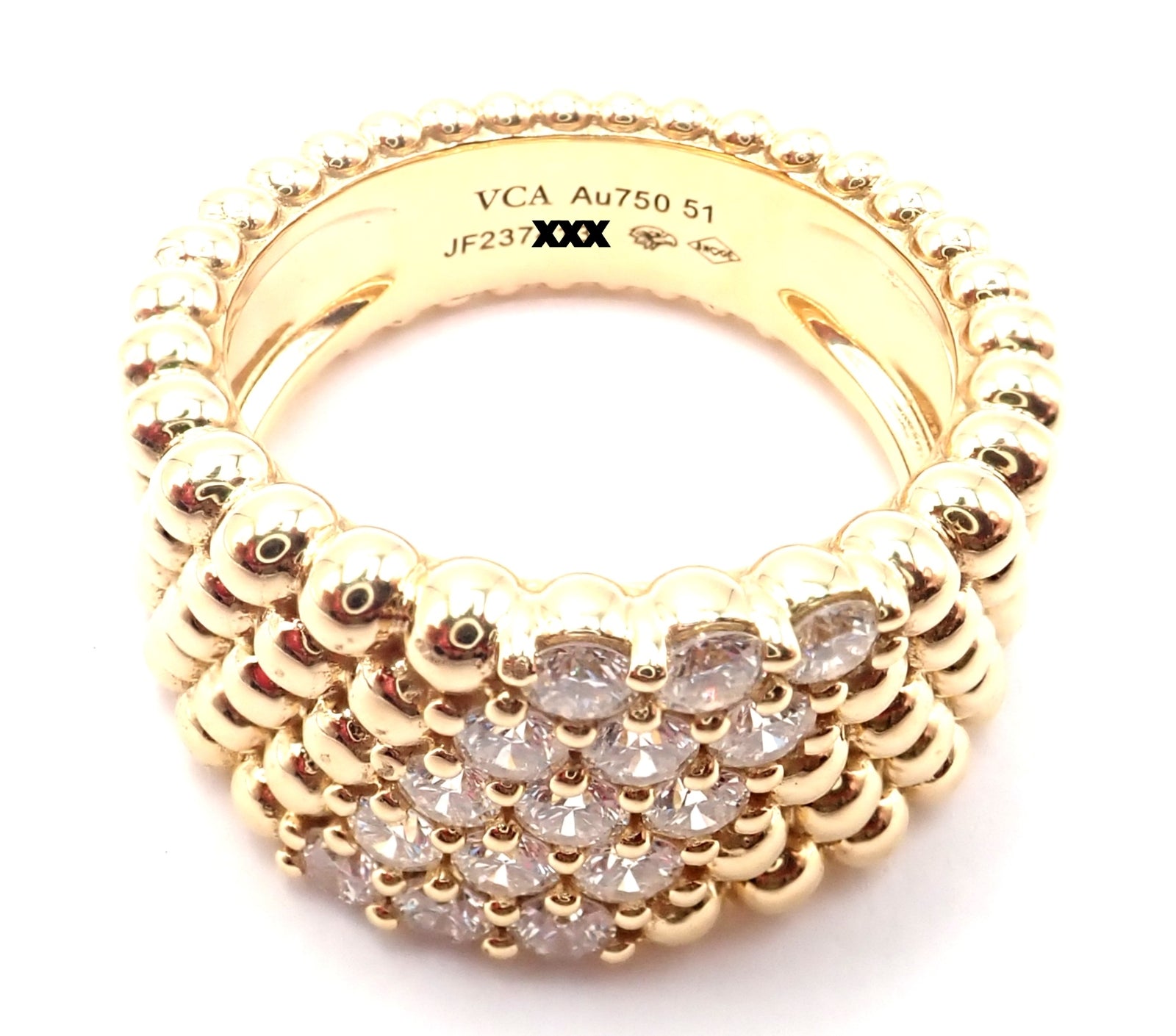 Van Cleef & Arpels 18k Yellow Gold Perlee Diamond 5 Row Band Ring - Size 5.75 with Certificate | Luxury Diamond Wedding Band for Women, Elegant Anniversary Gift for Her