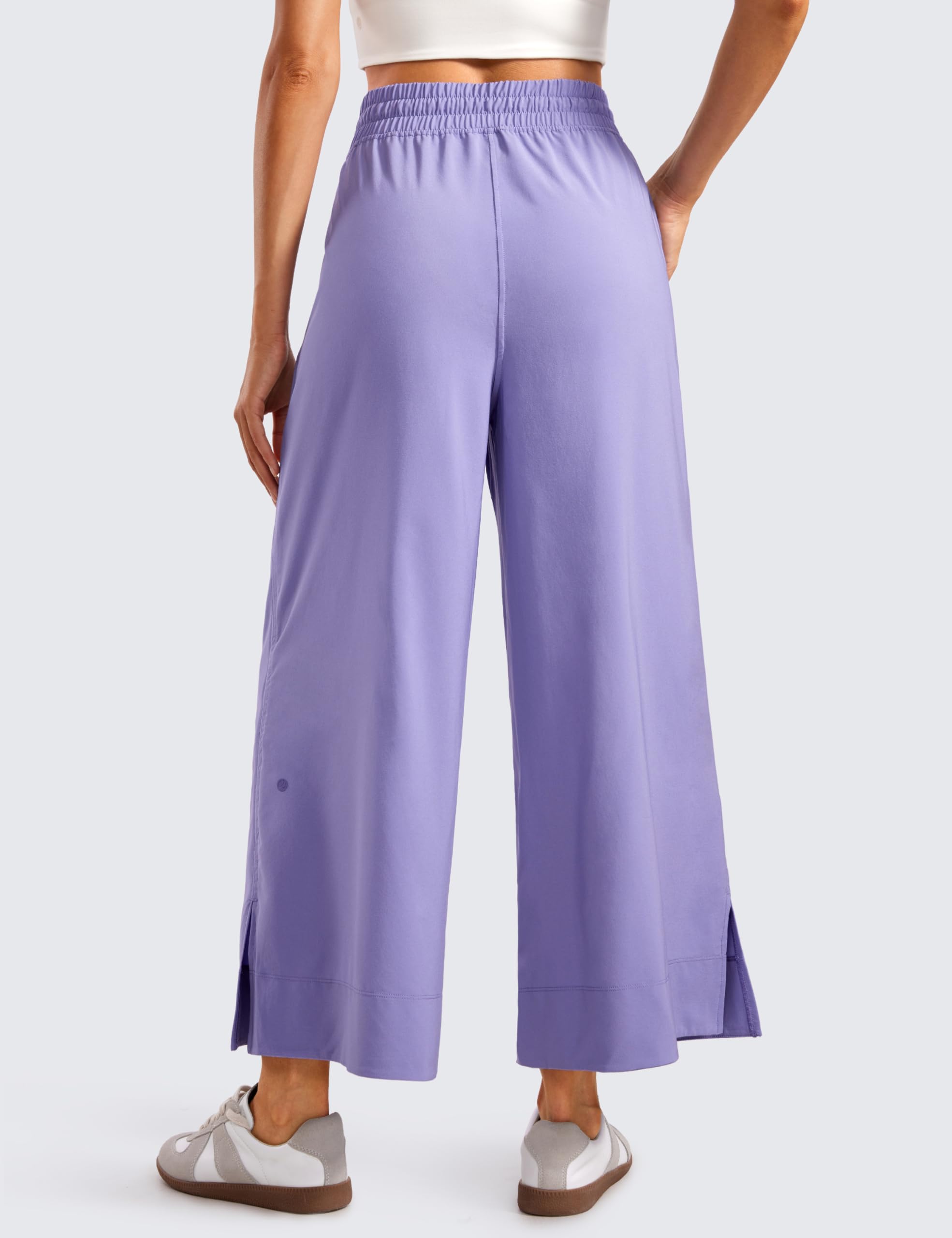 CRZ YOGA Women's Lightweight Wide Leg Cropped Pants - High Waisted Loose Lounge Pants with Pockets for Casual, Travel & Work | Summer Yoga, Beach Cover Up, Airport Outfit