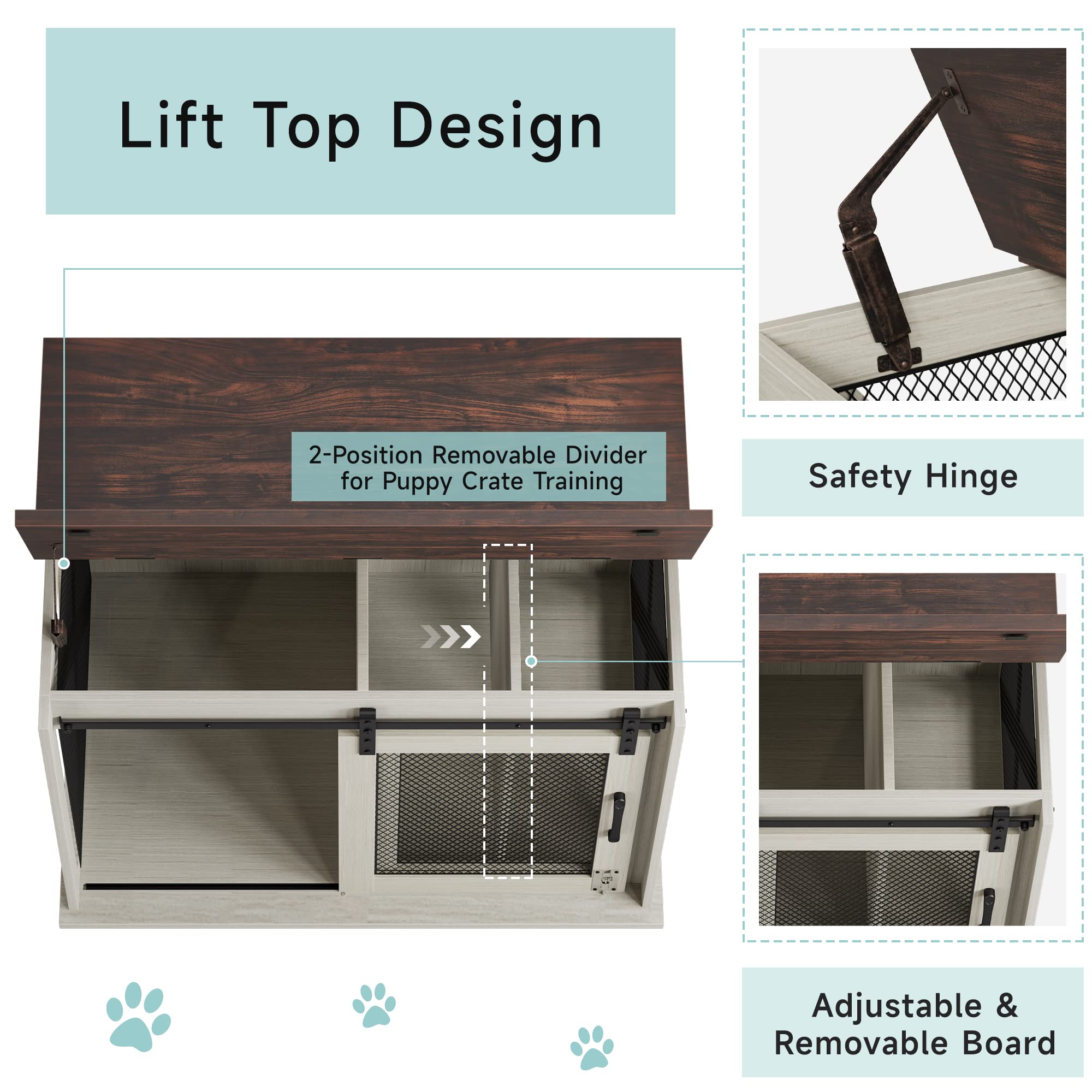 GARVEE 37 Inch Wooden Dog Crate Furniture - Flip Top End Table with Movable Divider, Large Pet Kennel Side Table in White | Perfect for Living Room, Bedroom & Home Decor