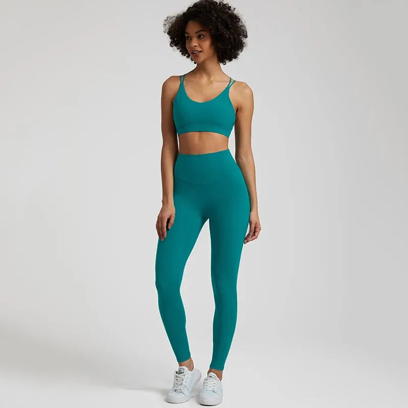 Buttery Soft Women's Yoga Set - High Waist Gym Leggings & Crisscross Sports Bra 2-Piece Workout Outfit | Perfect for Yoga, Pilates, Gym & Lounge Wear