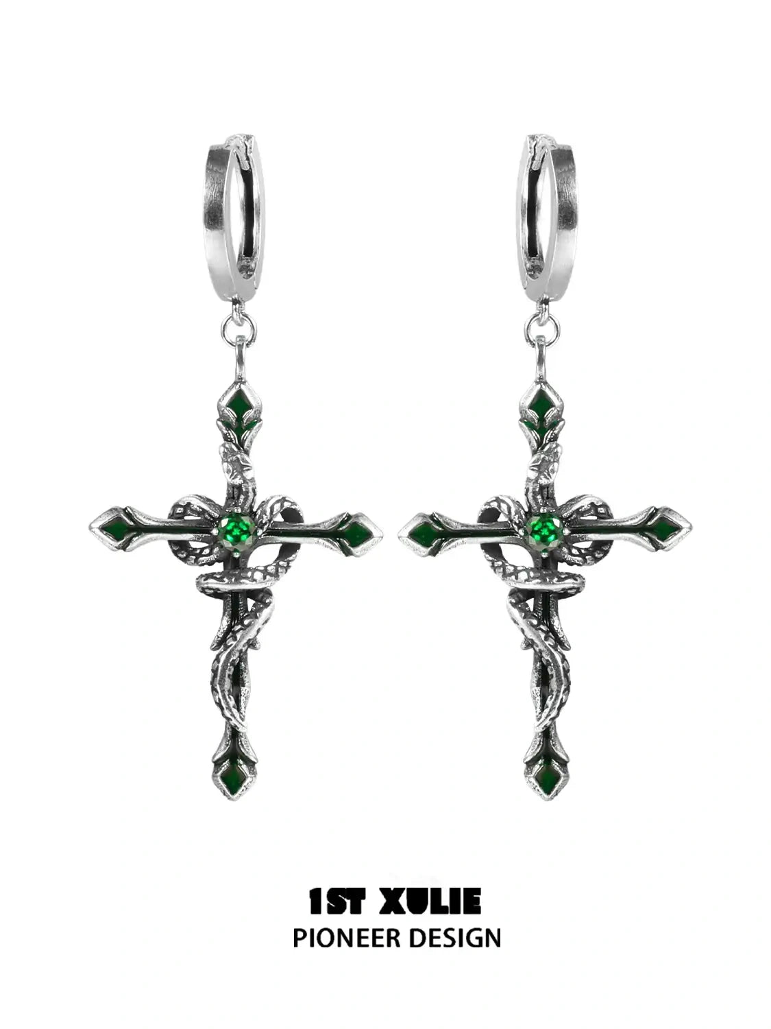 18k Platinum Plated Snake Bite Pendant Earrings for Women - Gothic Jewelry for Parties, Halloween & Alternative Fashion