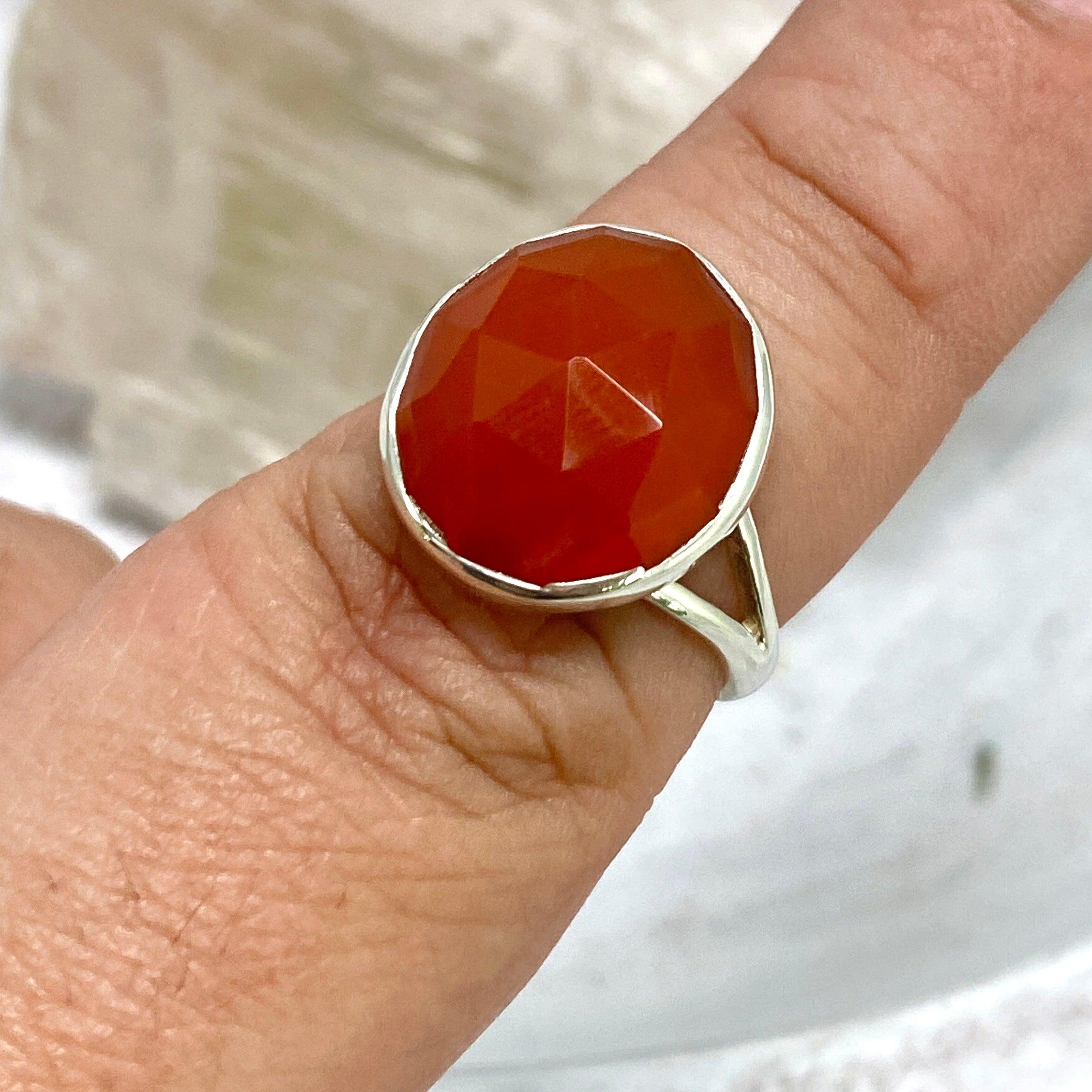 Natural Carnelian Oval Faceted Ring for Women Size 8 - KRGJ2121 | Elegant Bohemian Jewelry for Everyday Wear & Special Occasions