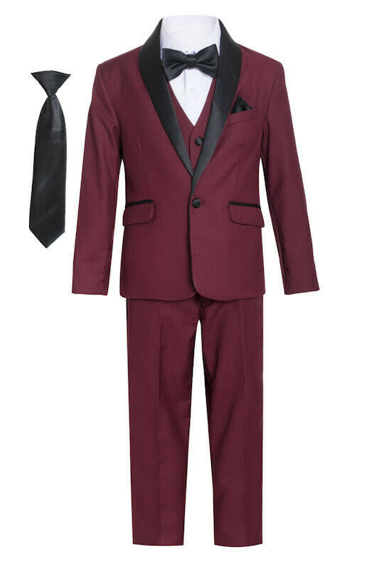 Boys Burgundy Tuxedo Suit - Formal 3-Piece Wedding Suit Set with Bow Tie & Vest for Kids - Perfect for Weddings, Parties & Special Occasions