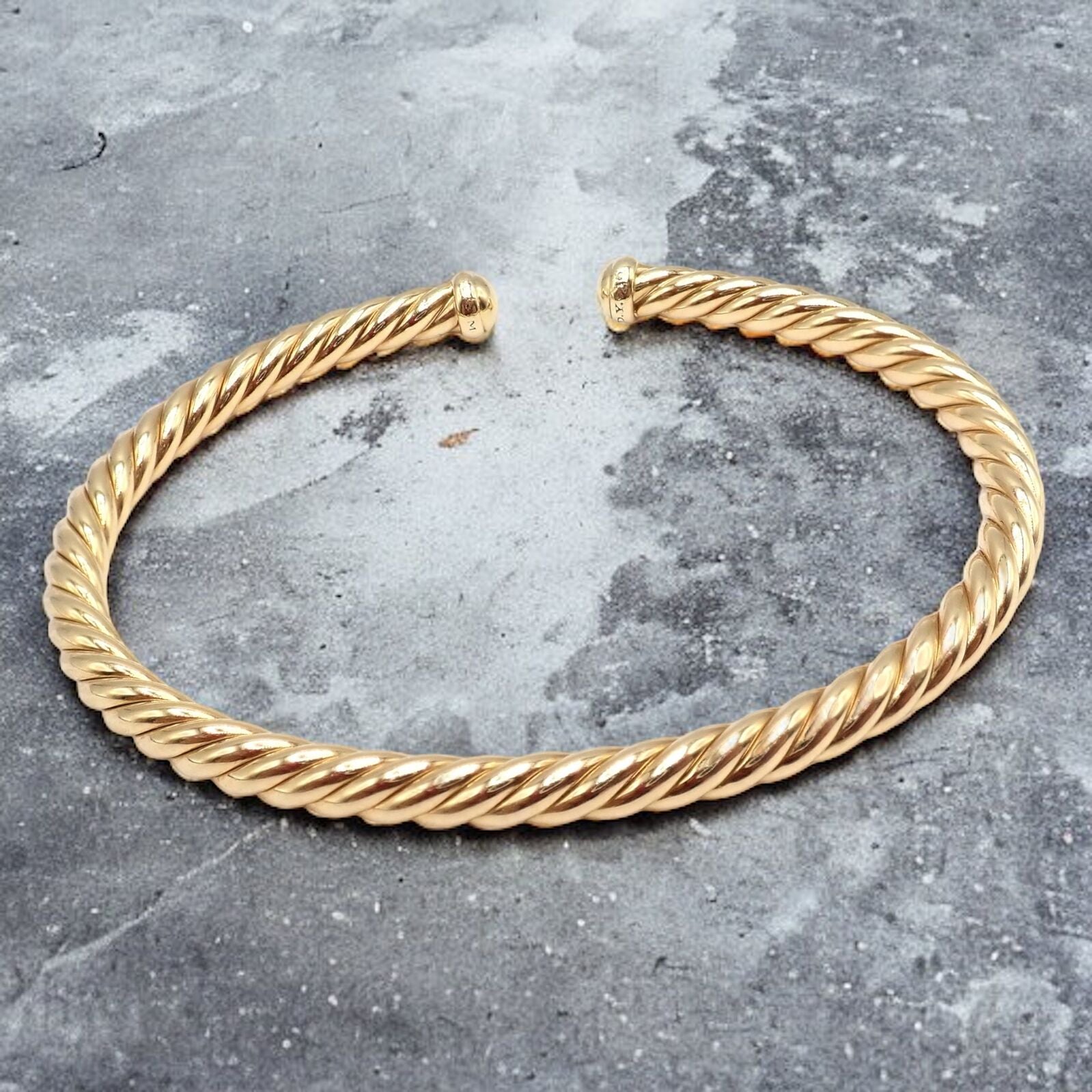 Authentic David Yurman DY 18k Yellow Gold 4mm Cable Medium Bangle Bracelet for Women - Luxury Jewelry Gift for Anniversary, Birthday & Special Occasions