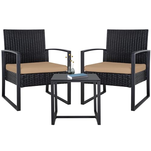 Black Rattan/Brown Cushion