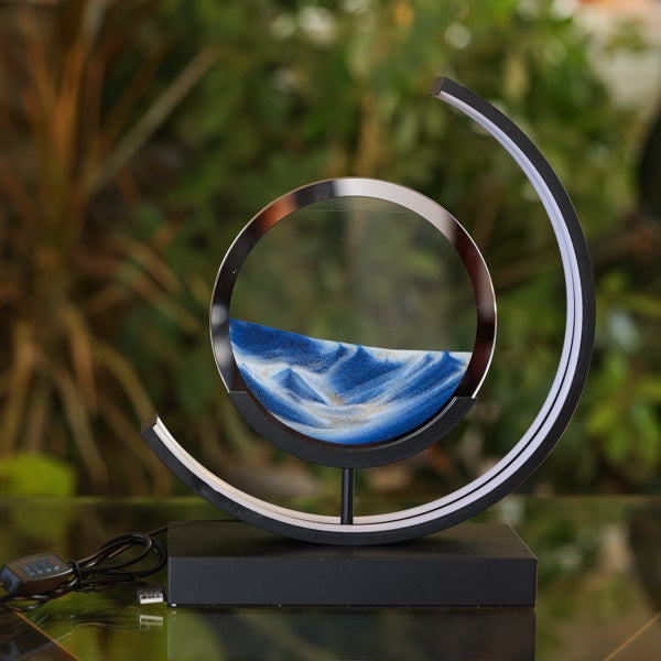 Black & White LED Half Circle Sand Art Table Lamp - Modern Home Decor for Living Room, Bedroom, or Office - Relaxing Mood Light for Stress Relief & Meditation