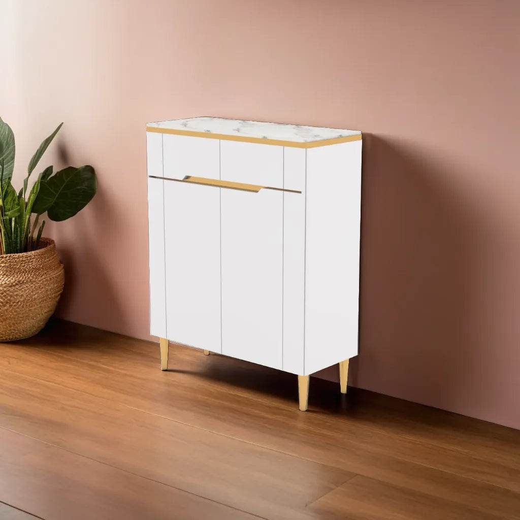 Laurell I Gold 2 Door Shoe Cabinet - Modern Entryway Storage Organizer for Shoes, Boots & Accessories | Perfect for Hallway, Closet & Bedroom Organization