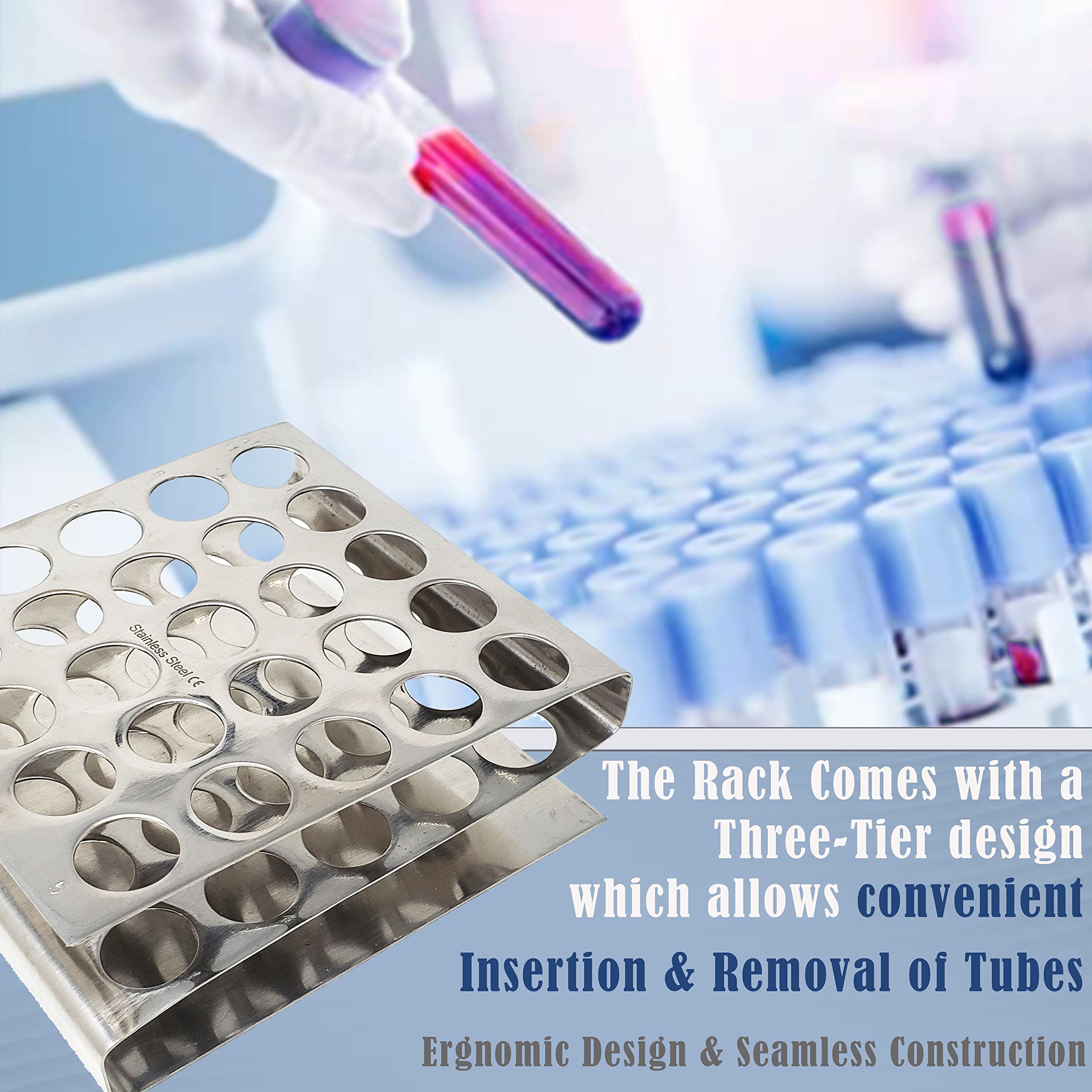 A2Z Stainless Steel Test Tube Rack Holder with 25 Vents - Z Shaped Pipe Stand for 16mm Tubes | Lab, School & Hospital Supplies | Perfect for Sample Sorting, Transport & Storage