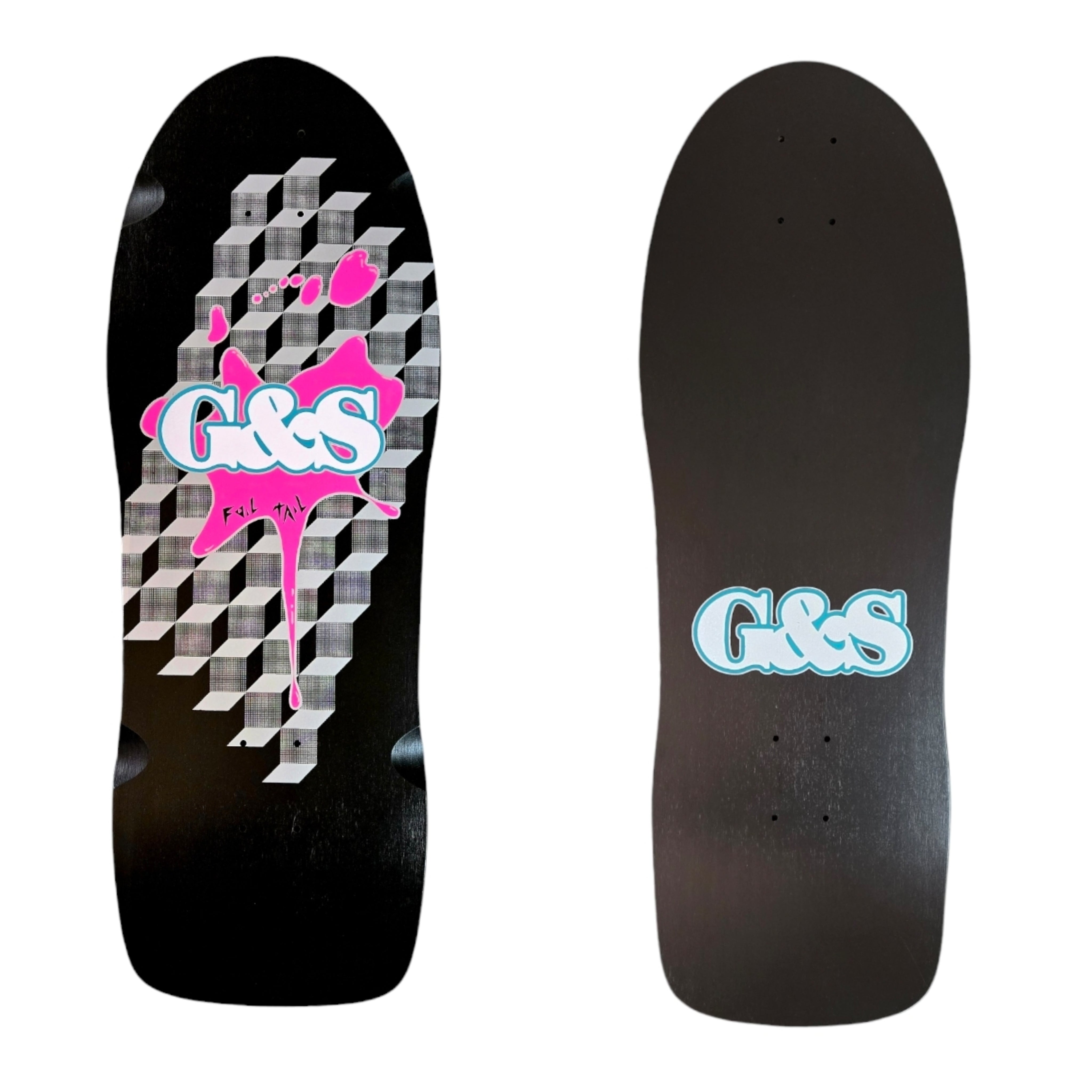 G&S FoilTail Reissue Skateboard - Black & Pink Splat Design | Classic Retro Cruiser for Street & Park Riding | Perfect for Commuting, Tricks, and Vintage Skateboarding Style